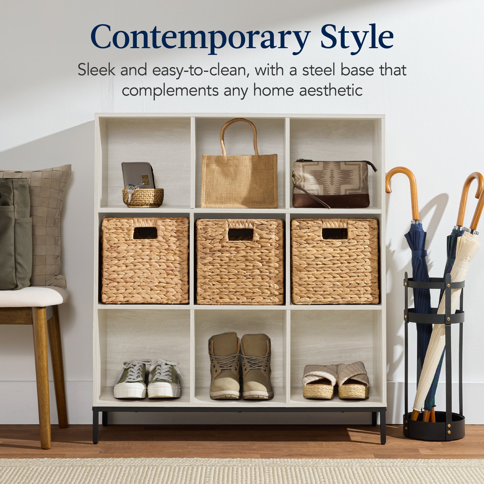 置物 sundaysbest Elevated 9-Cube Storage Organizer, 11in Bookshelf, w/ Metal Legs