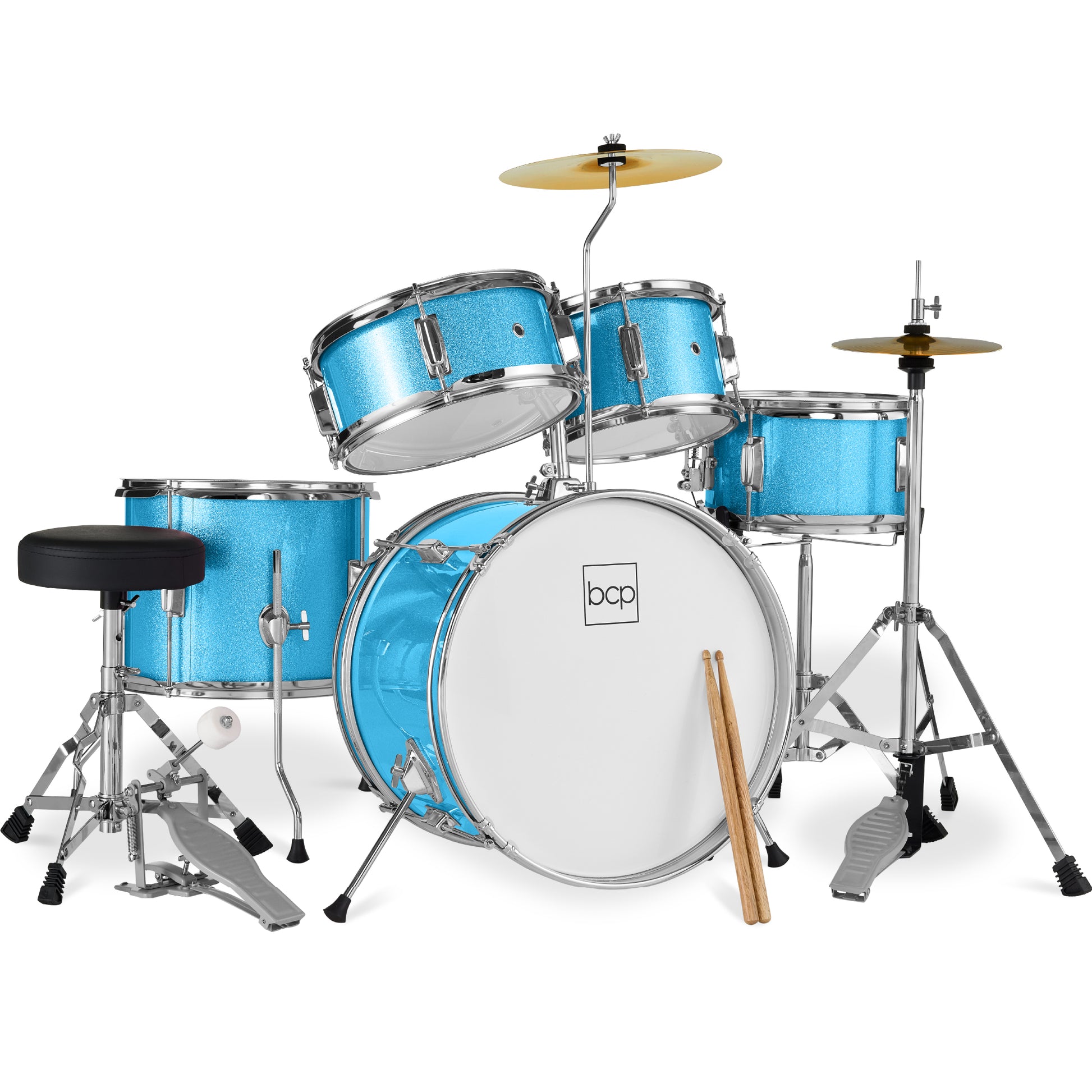Kids Beginner All Wood Acoustic Drum Kit Starter Set w/ Stool, Drumsticks