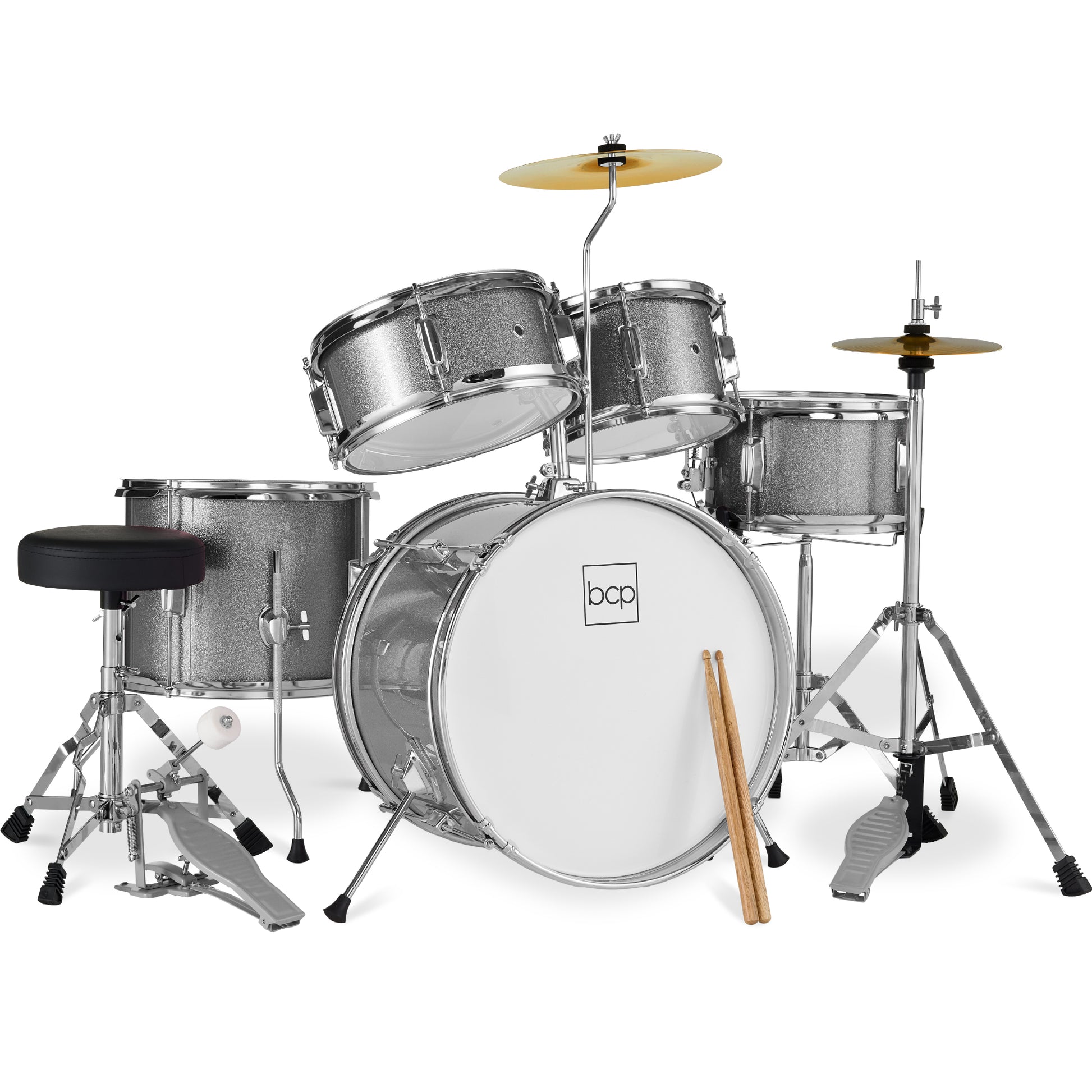 Kids Beginner All Wood Acoustic Drum Kit Starter Set w/ Stool, Drumsticks