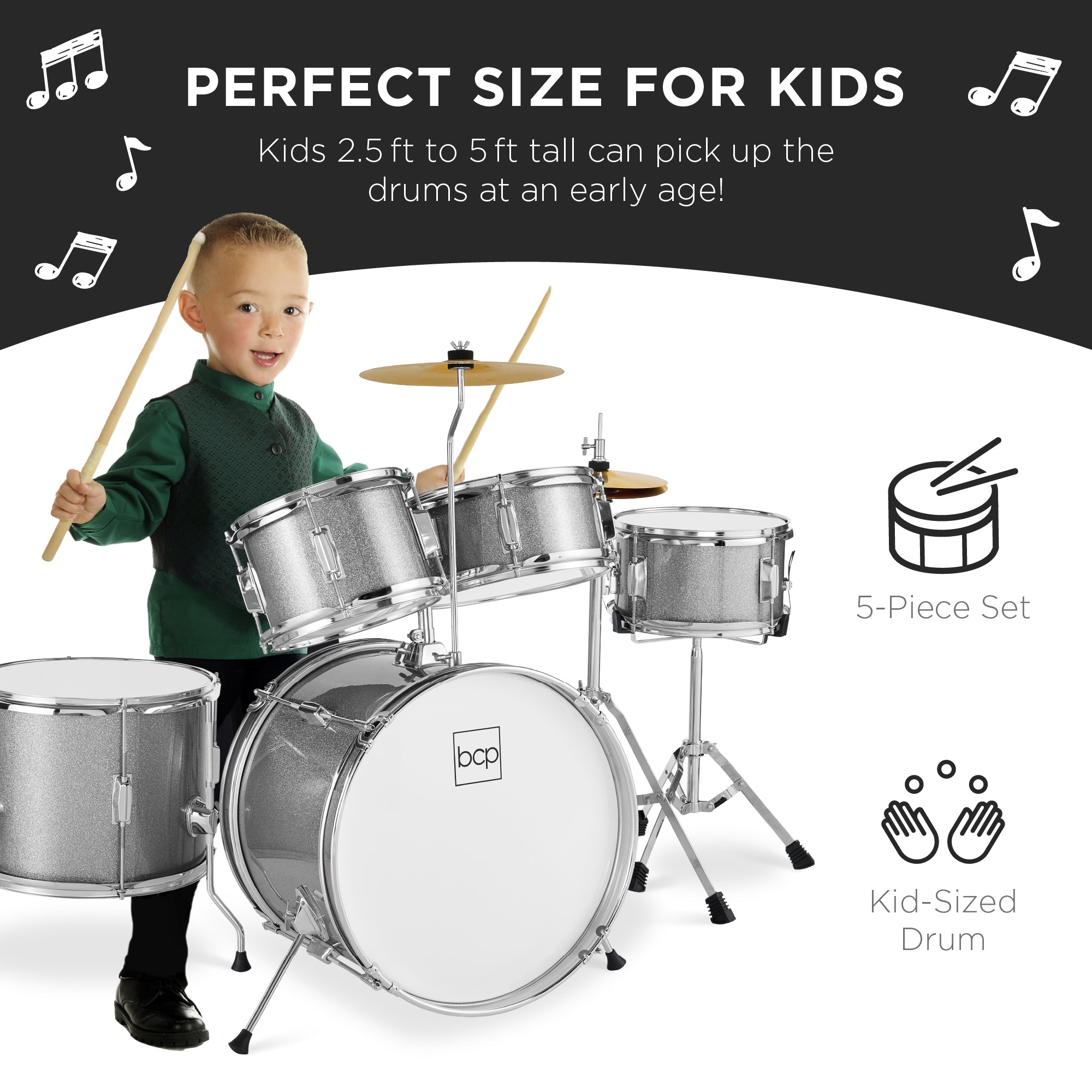 Kids Beginner All Wood Acoustic Drum Kit Starter Set w/ Stool, Drumsticks