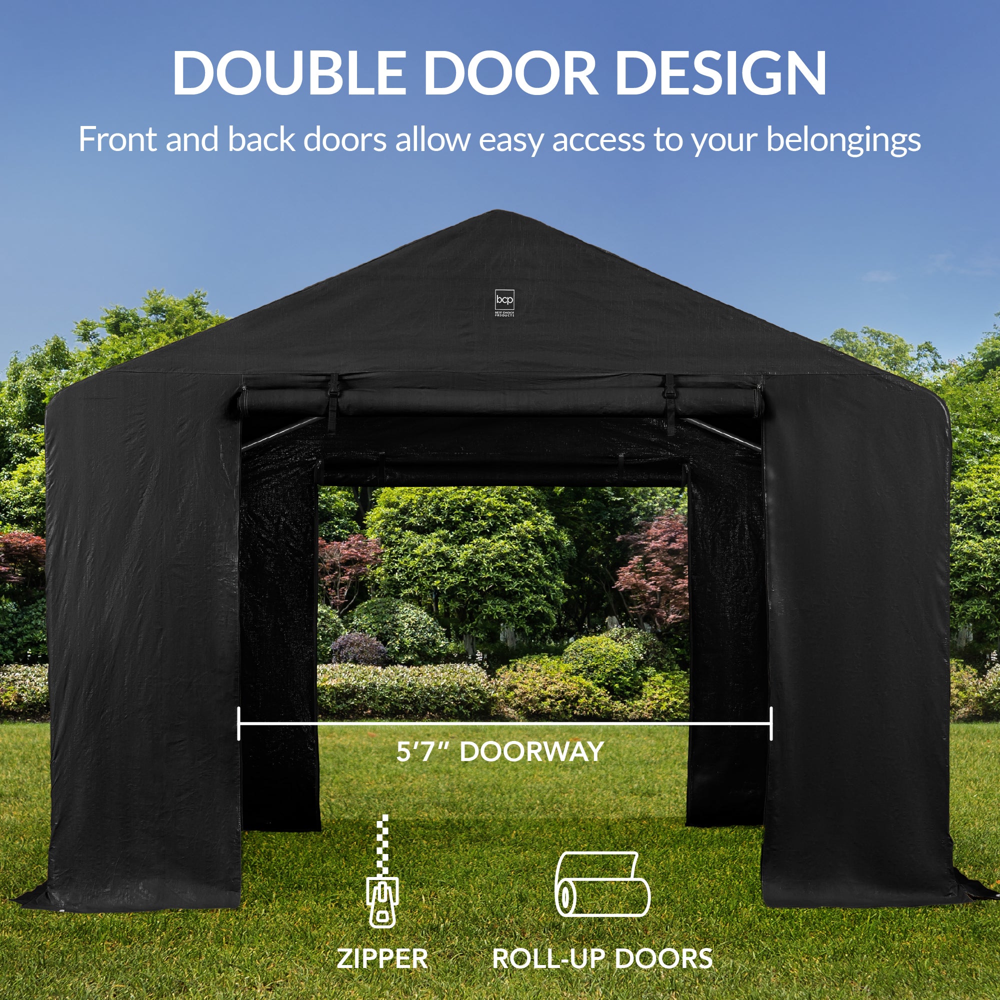 Outdoor Fabric Storage Shed w/ Metal Frame, Dual Zipper Doors - 10x8ft