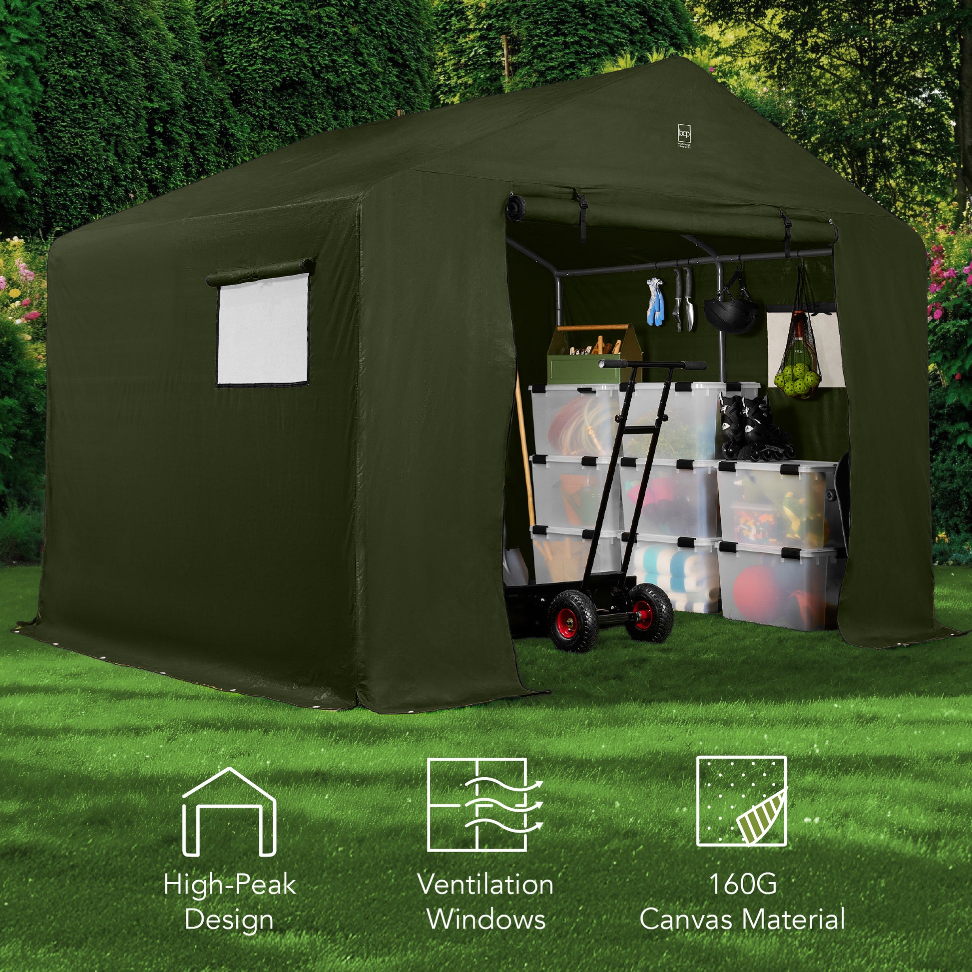 Outdoor Fabric Storage Shed w/ Metal Frame, Dual Zipper Doors - 10x8ft