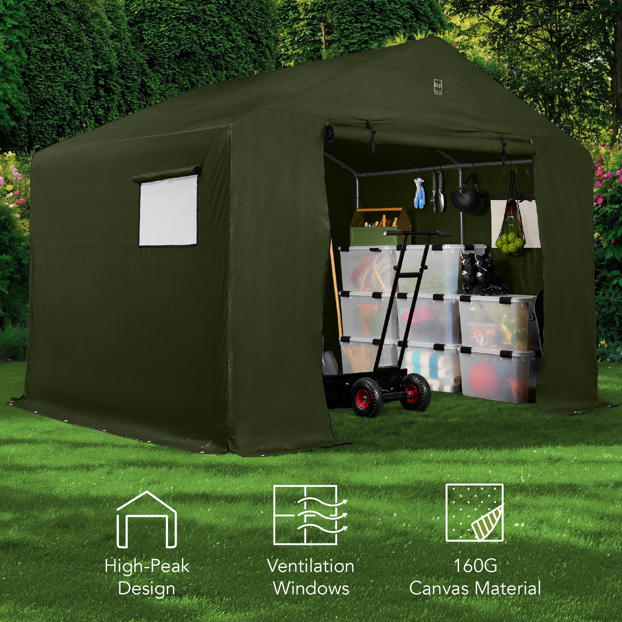 Outdoor Fabric Storage Shed w/ Metal Frame, Dual Zipper Doors - 10x8ft