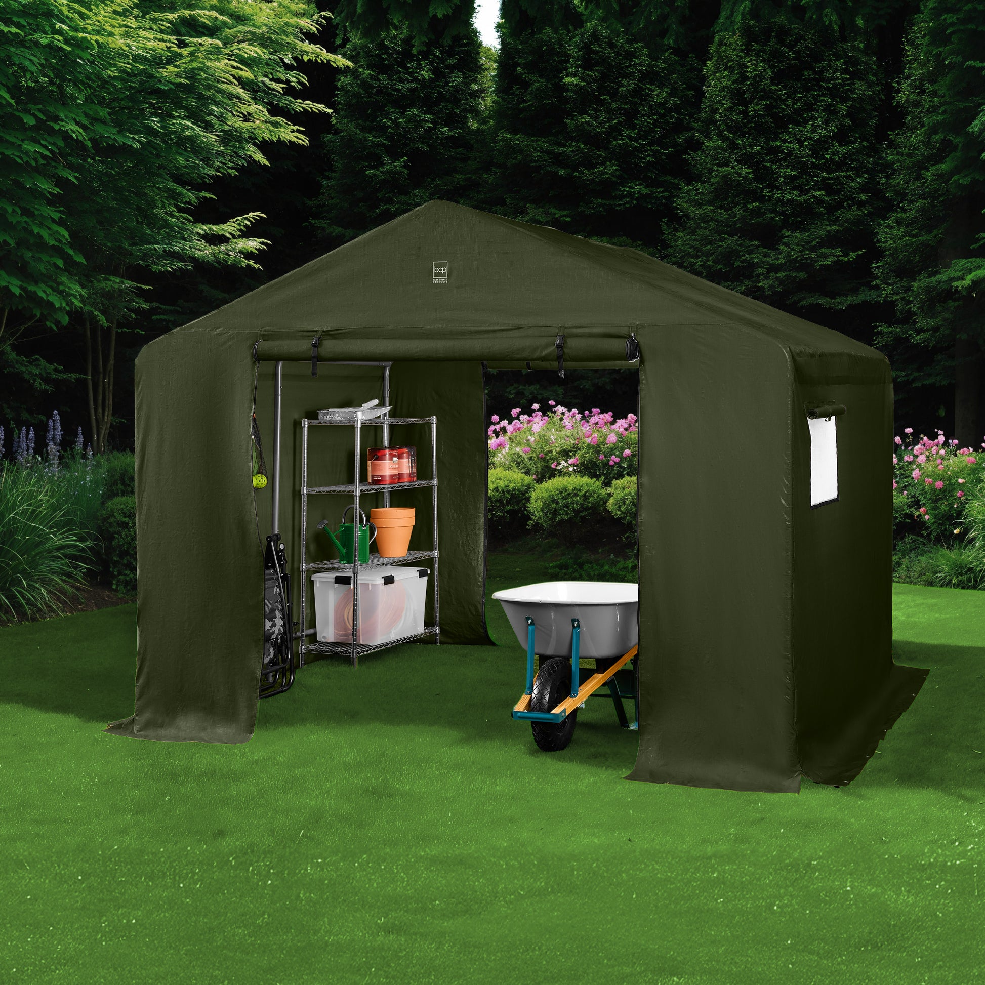 Outdoor Fabric Storage Shed w/ Metal Frame, Dual Zipper Doors - 10x8ft