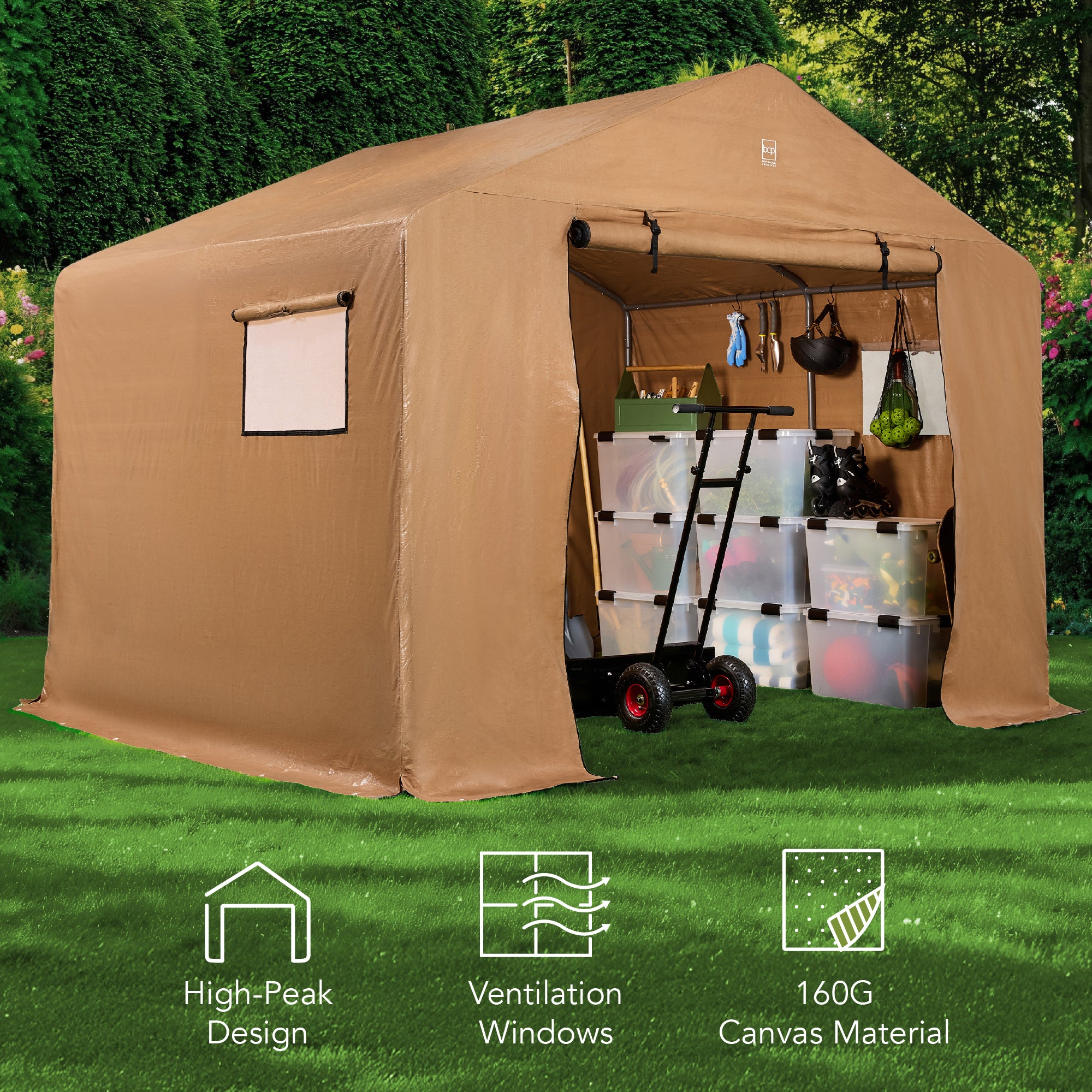 Outdoor Fabric Storage Shed w/ Metal Frame, Dual Zipper Doors