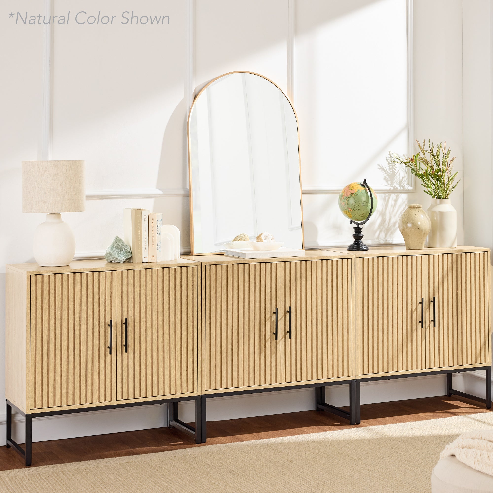 2-Door Slatted Storage Cabinet Accent Furniture w/ Foot Pads – Best ...
