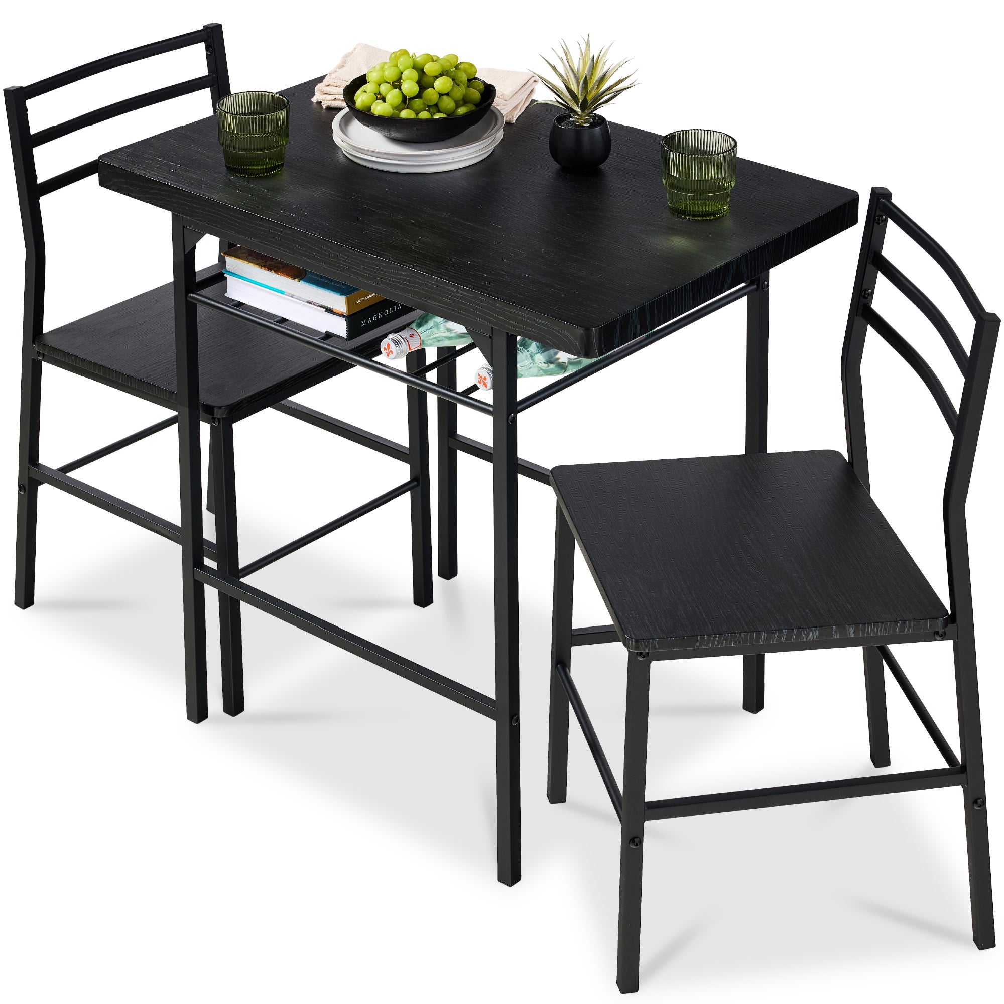 3-Piece Modern Square Dining Set w/ Storage Rack