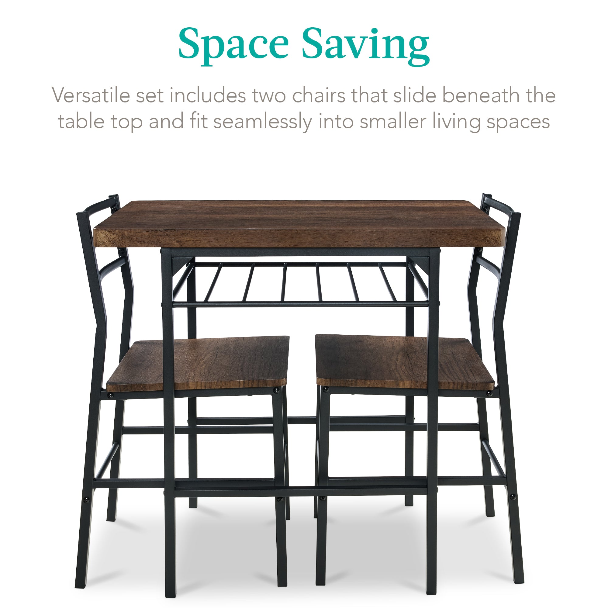 3-Piece Modern Square Dining Set w/ Storage Rack