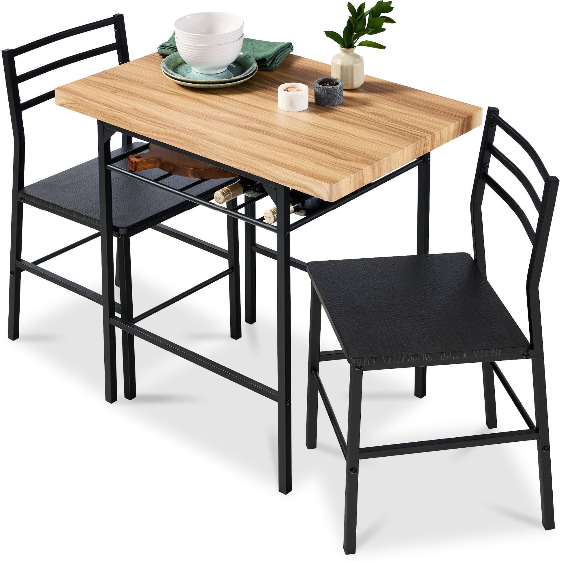 3-Piece Modern Square Dining Set w/ Storage Rack
