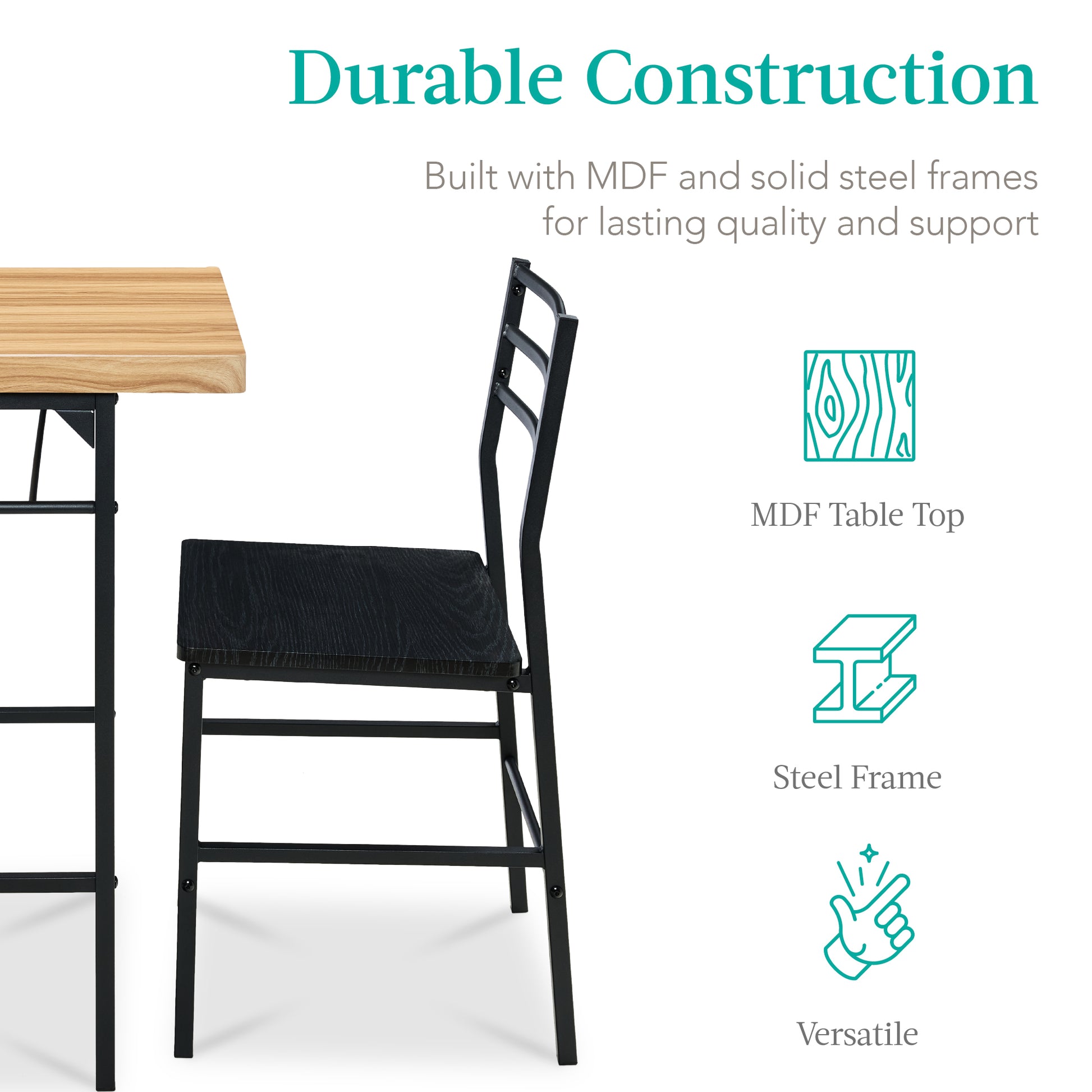 3-Piece Modern Square Dining Set w/ Storage Rack