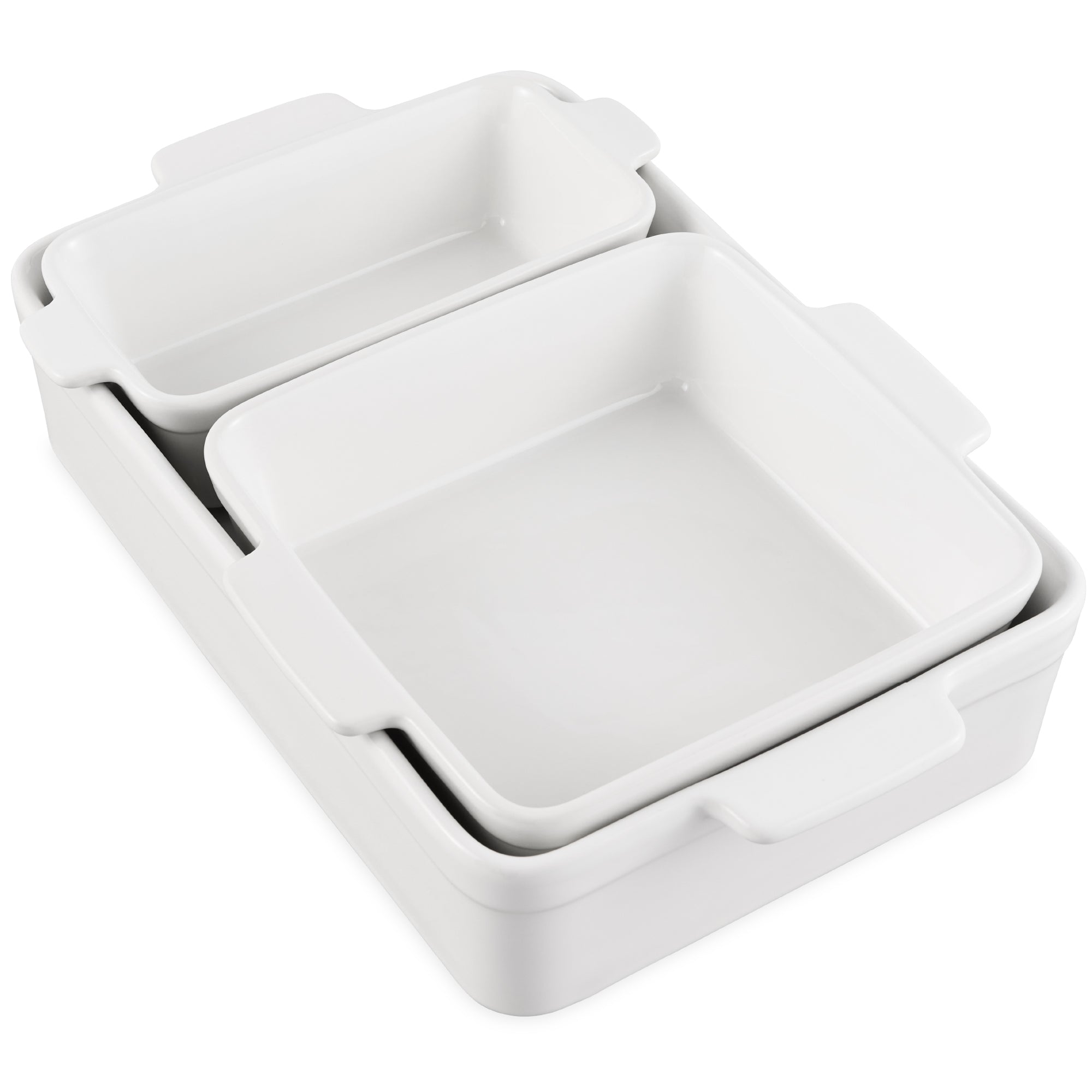 3PC Casserole Cookware Set, Ceramic Tray, Bread Loaf Pan, 8x8 Square Pan