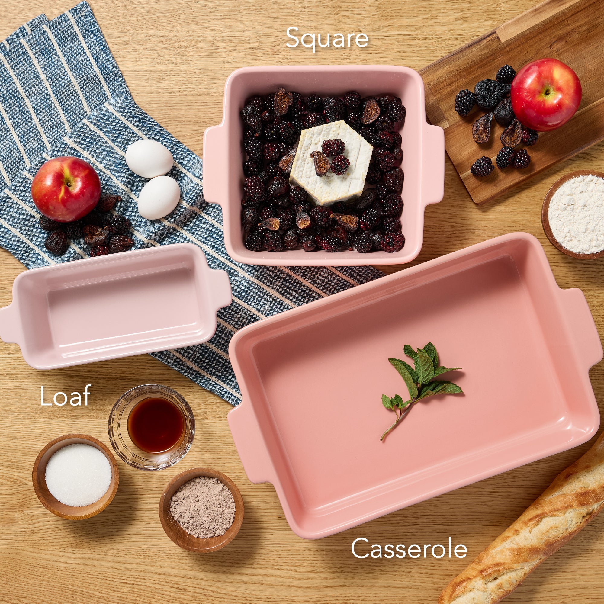 3PC Casserole Cookware Set, Ceramic Tray, Bread Loaf Pan, 8x8 Square Pan