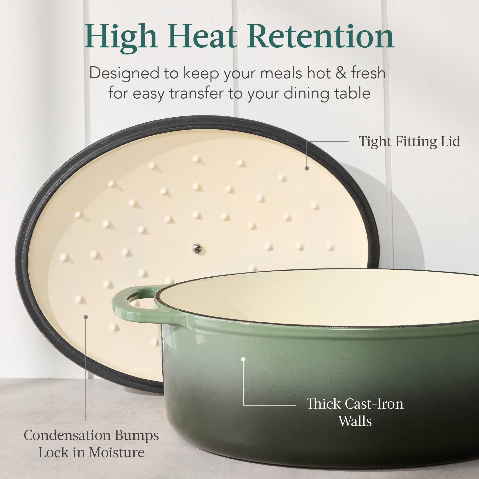 Oval Cast-Iron Dutch Oven Kitchen Cookware w/ Enamel - 7.5qt