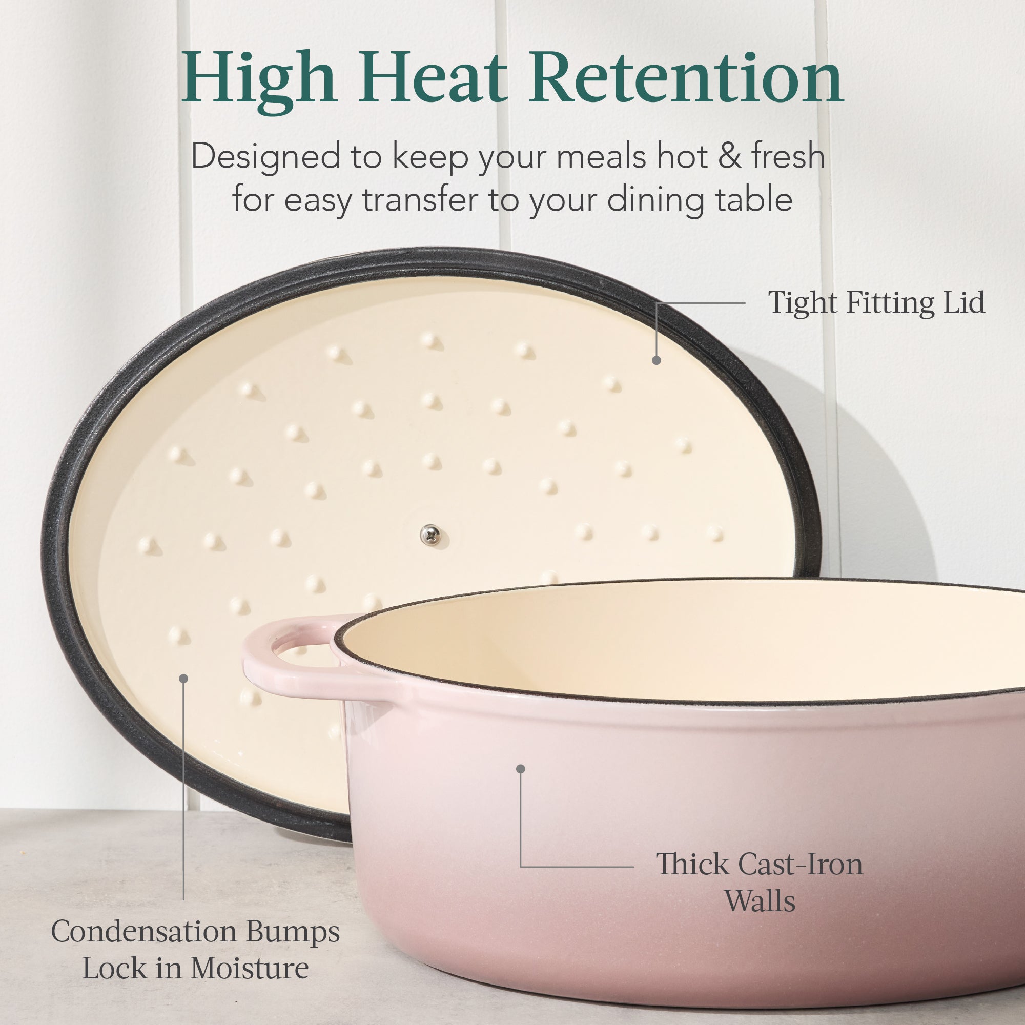 Oval Cast-Iron Dutch Oven Kitchen Cookware w/ Enamel - 7.5qt