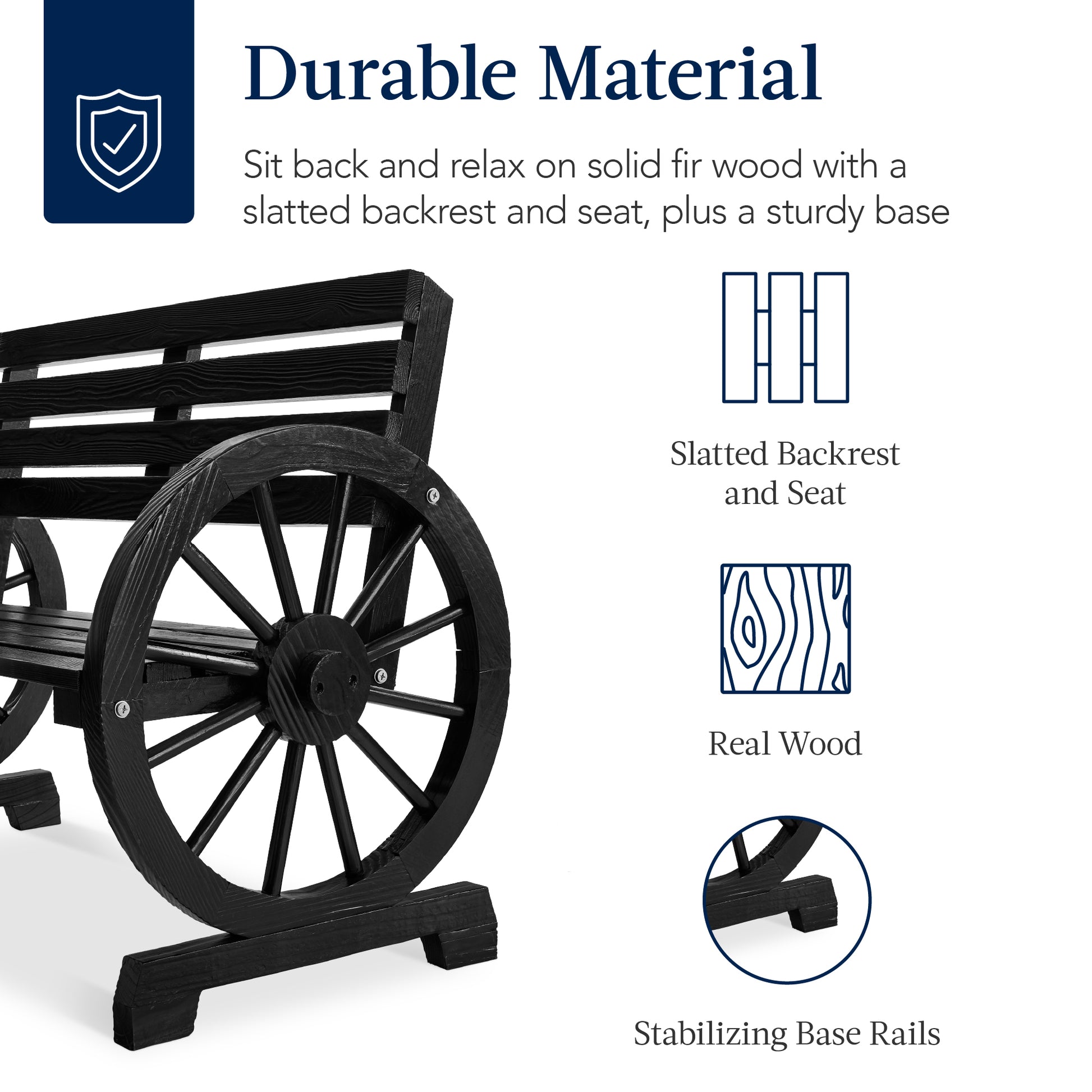 2-Person Rustic Wooden Wagon Wheel Bench w/ Slatted Seat and Backrest