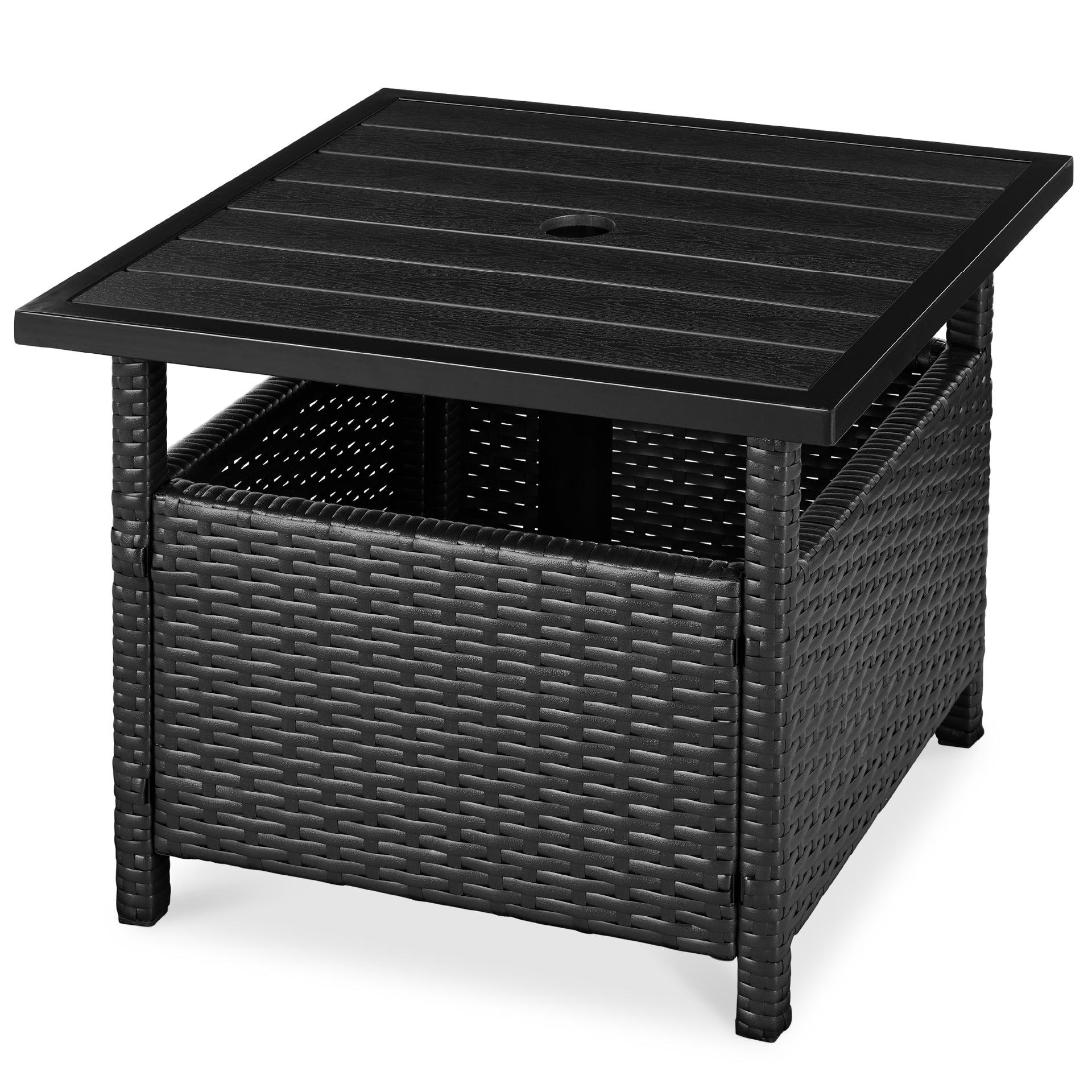Outdoor Wicker Patio Side Table Accent Furniture w/ Umbrella Hole – Best Choice Products