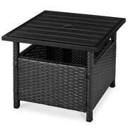 Outdoor Wicker Patio Side Table Accent Furniture w/ Umbrella Hole