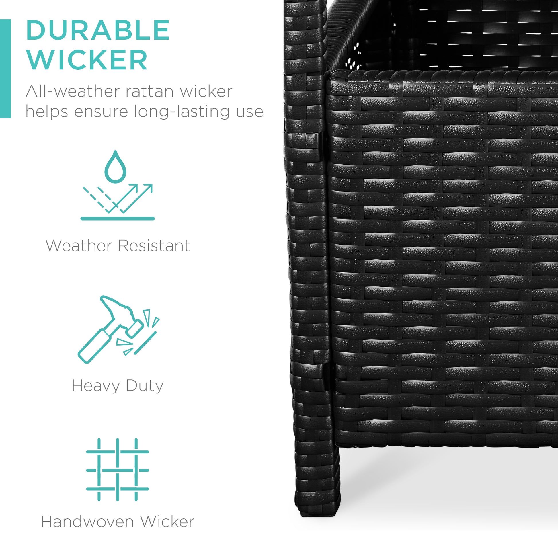 Outdoor Wicker Patio Side Table Accent Furniture w/ Umbrella Hole