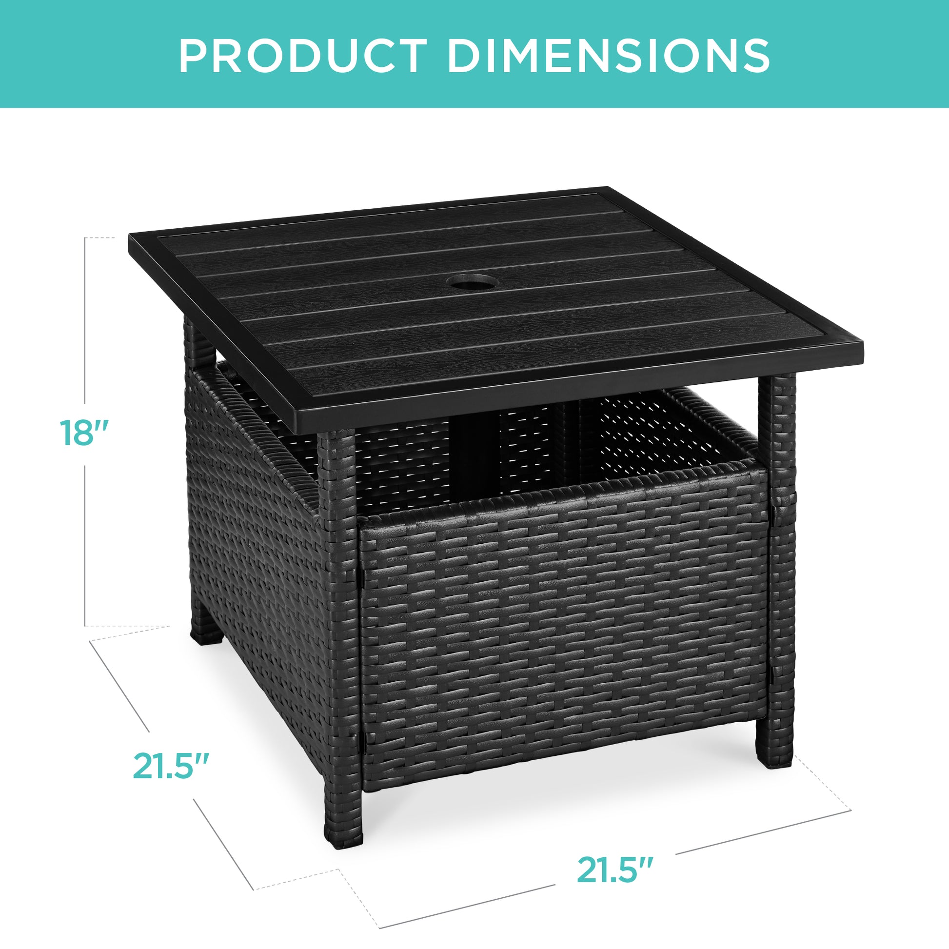 Outdoor Wicker Patio Side Table Accent Furniture w/ Umbrella Hole