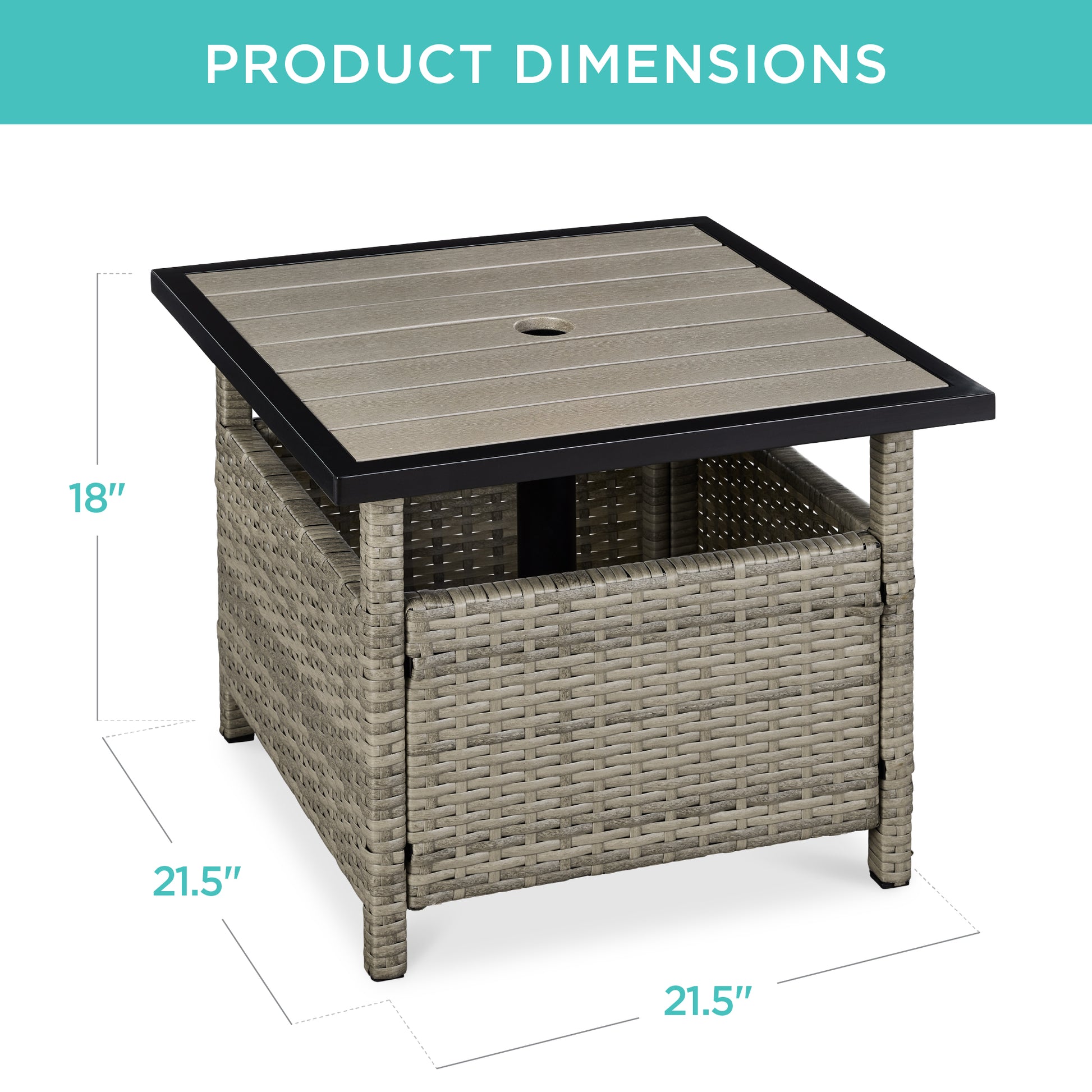 Outdoor Wicker Patio Side Table Accent Furniture w/ Umbrella Hole