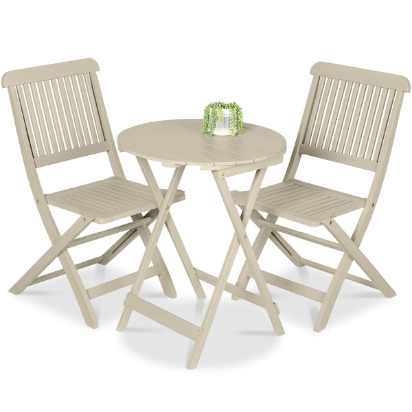 3-Piece Acacia Wood Bistro Set w/ Folding Table, 2 Chairs – Best