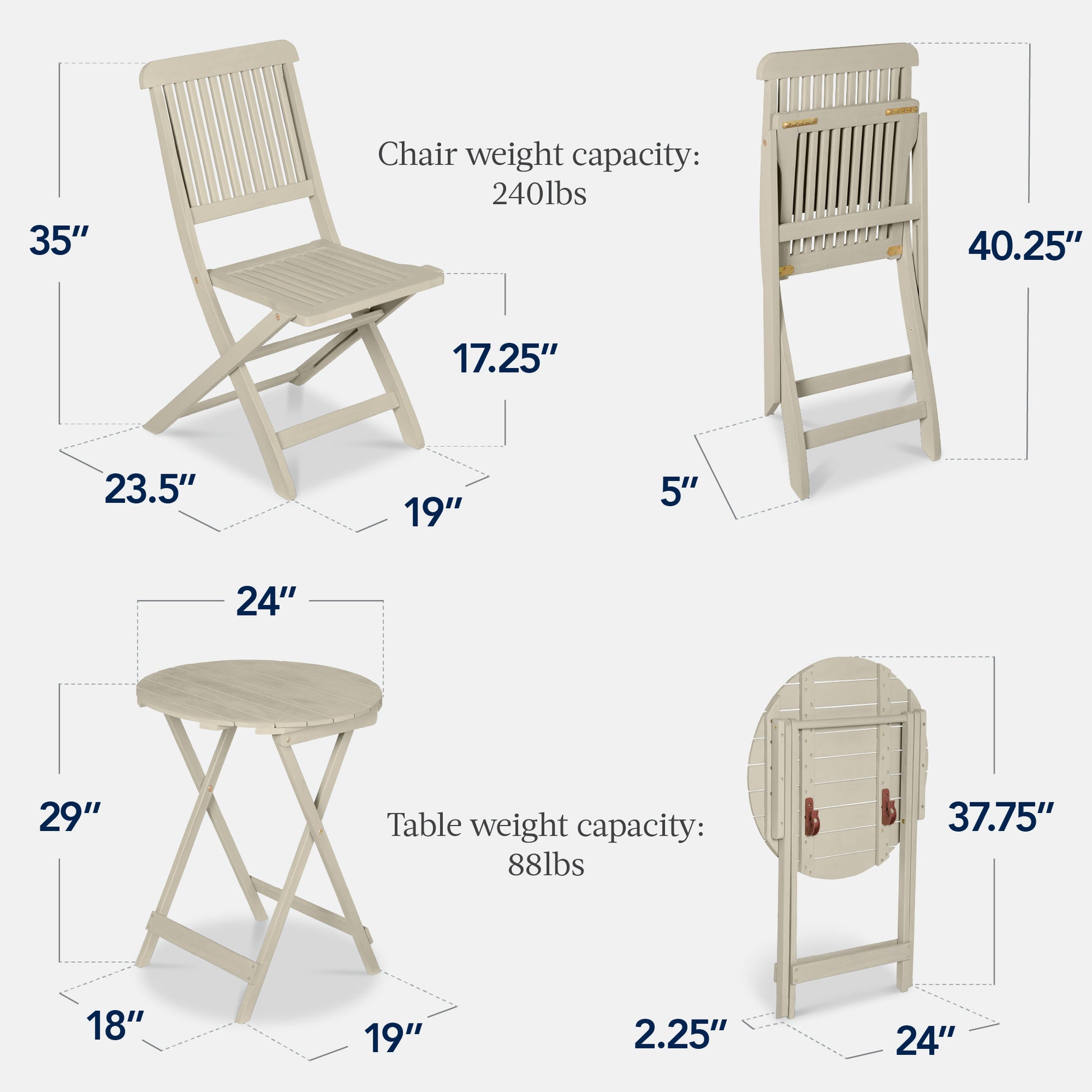 3-Piece Acacia Wood Bistro Set w/ Folding Table, 2 Chairs