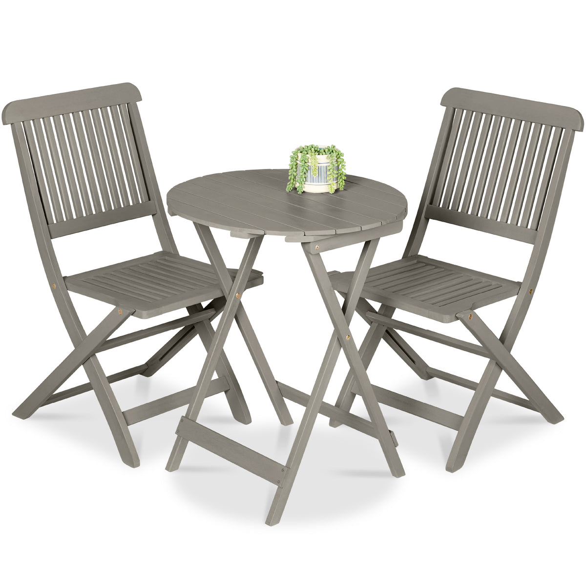 3-Piece Acacia Wood Bistro Set w/ Folding Table, 2 Chairs