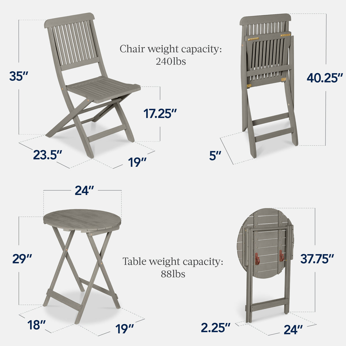 3-Piece Acacia Wood Bistro Set w/ Folding Table, 2 Chairs