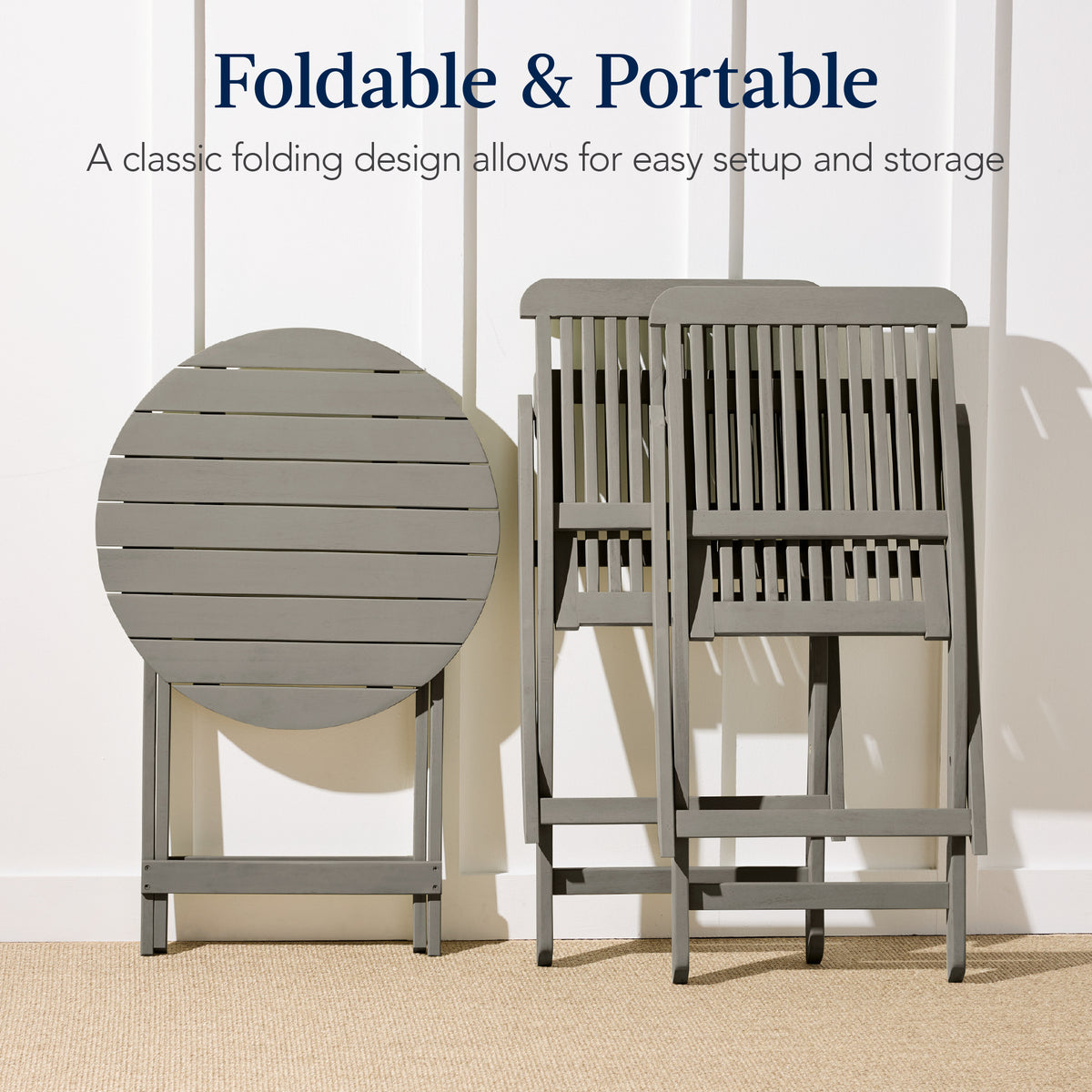 3-Piece Acacia Wood Bistro Set w/ Folding Table, 2 Chairs