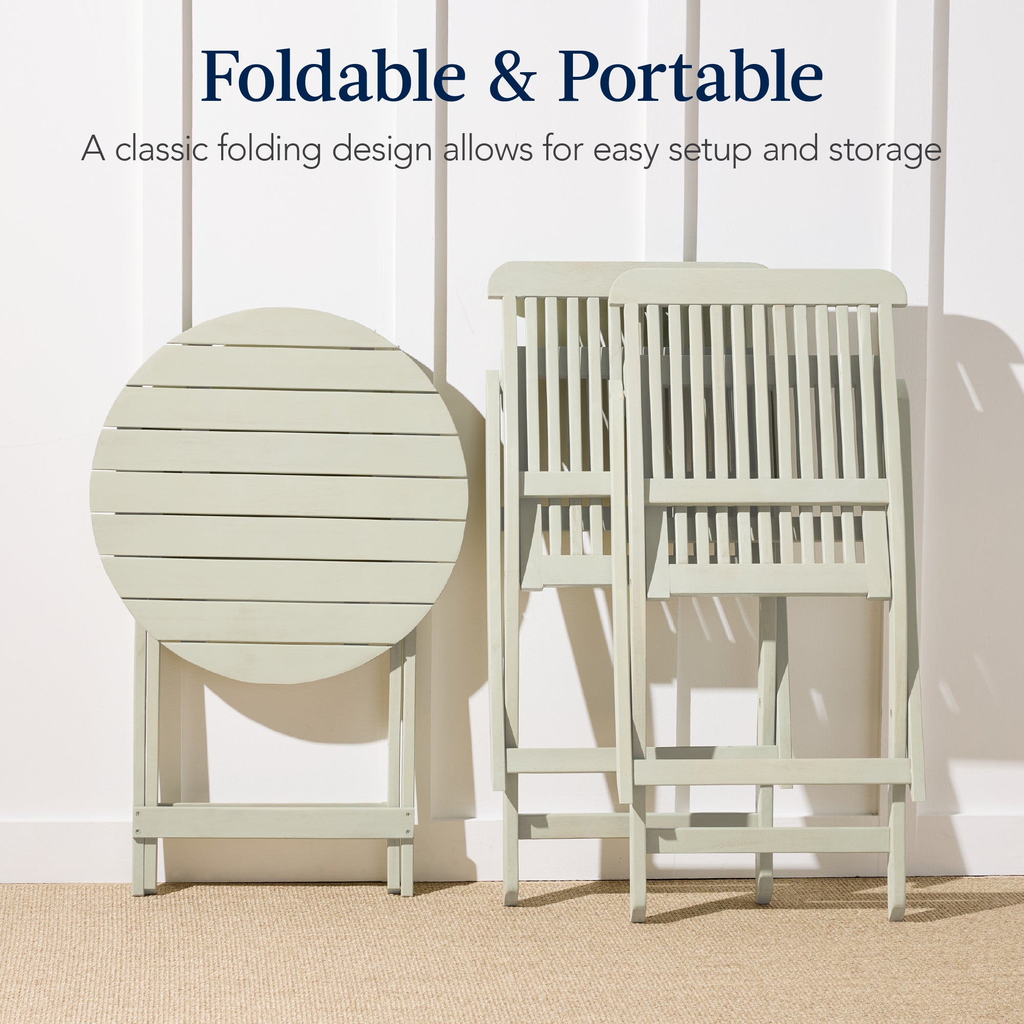 3-Piece Acacia Wood Bistro Set w/ Folding Table, 2 Chairs