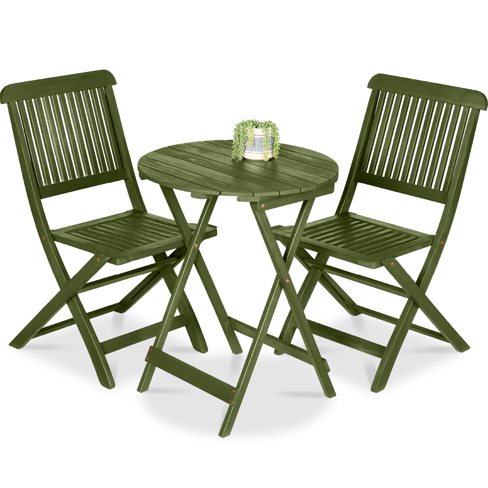 3-Piece Acacia Wood Bistro Set w/ Folding Table, 2 Chairs