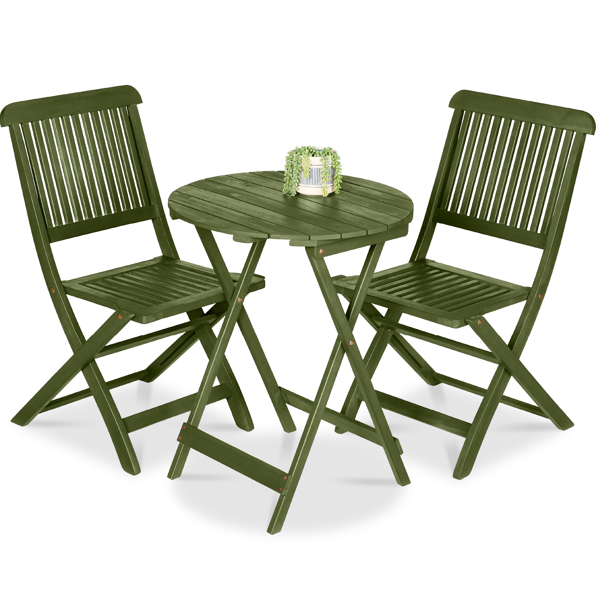3-Piece Acacia Wood Bistro Set w/ Folding Table, 2 Chairs