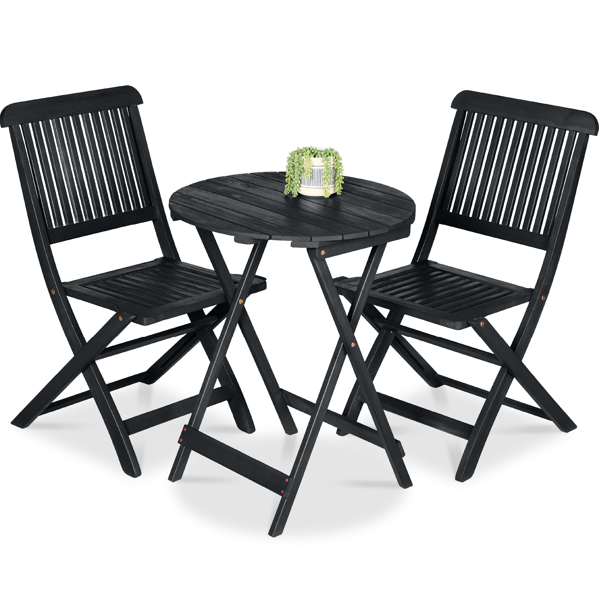 3-Piece Acacia Wood Bistro Set w/ Folding Table, 2 Chairs
