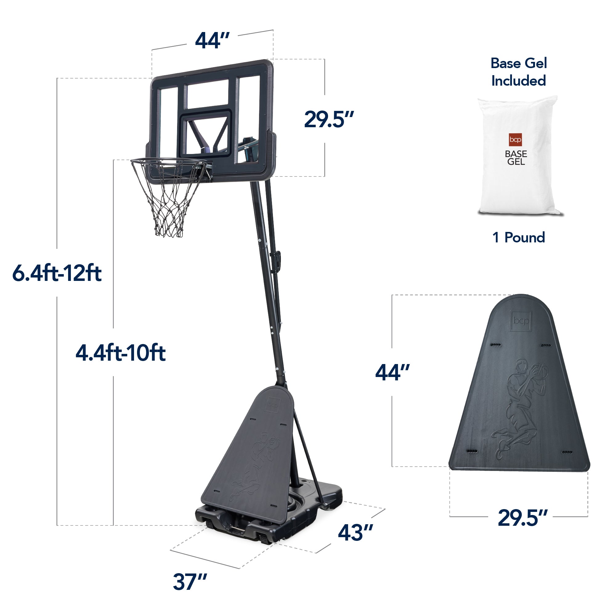 店舗用品 hoopu Adjustable 4.4-10ft Basketball Hoop, w/ Shatterproof Backboard