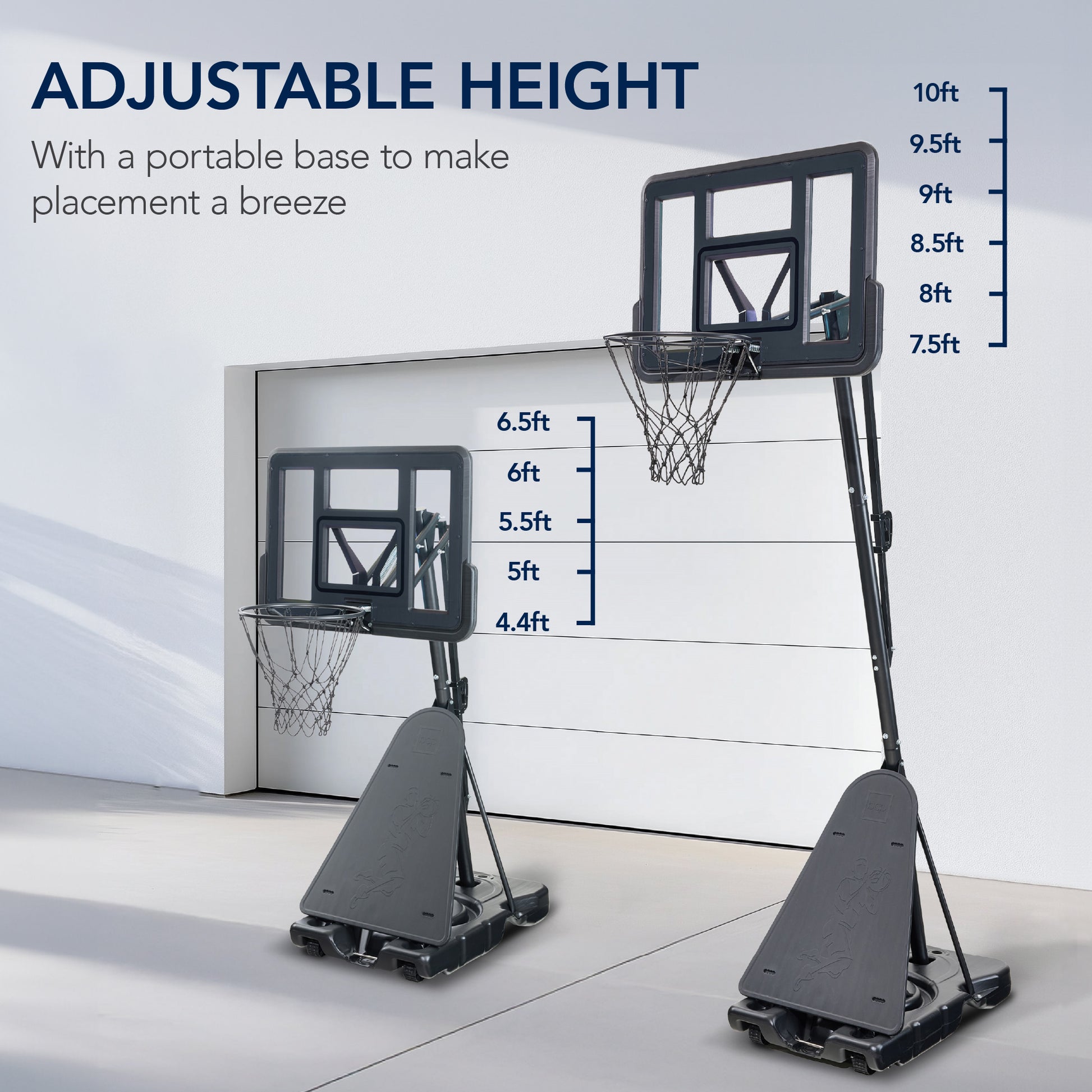 Adjustable 4.4-10ft Basketball Hoop, w/ Shatterproof Backboard,  Ball Return