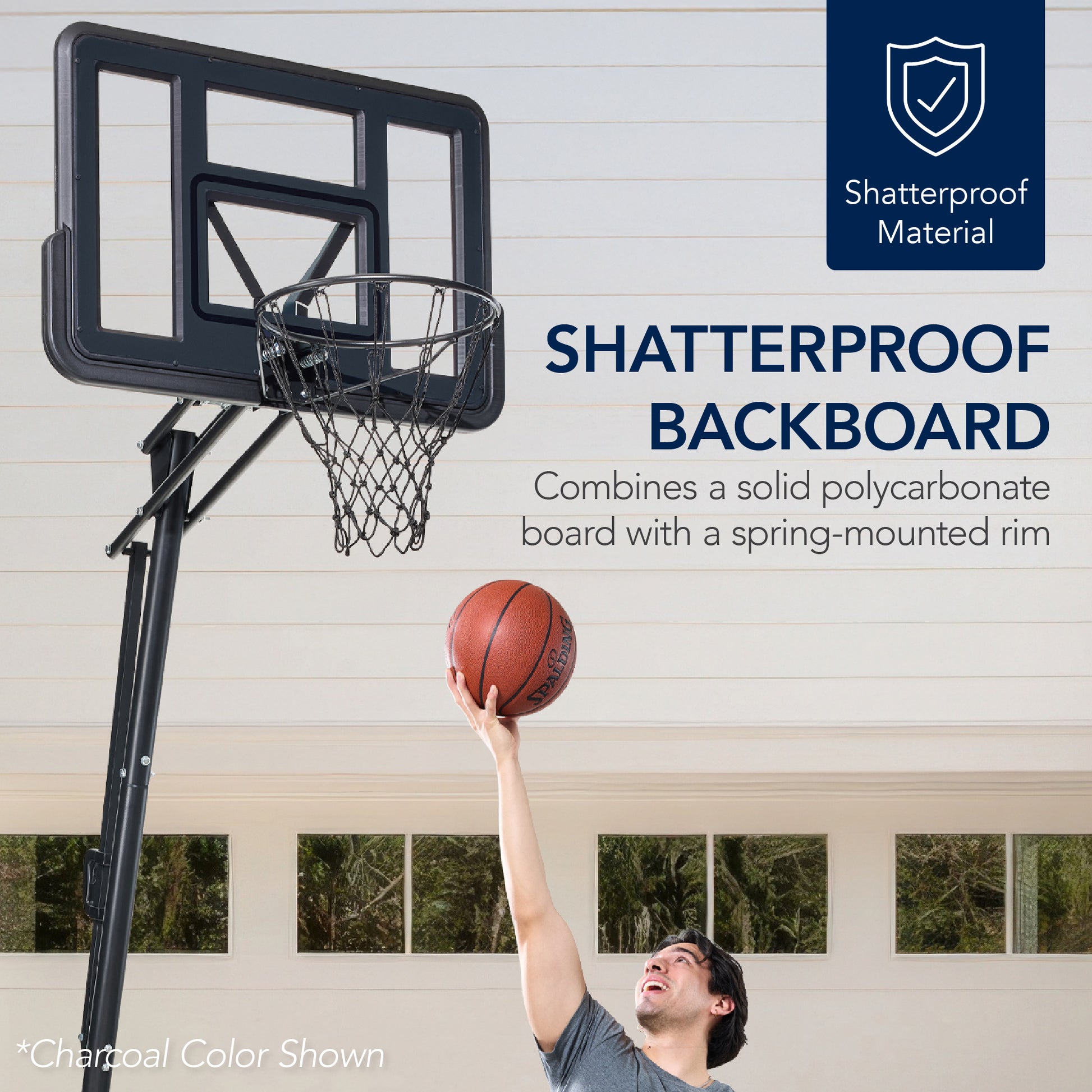 Adjustable 4.4-10ft Basketball Hoop, w/ Shatterproof Backboard,  Ball Return