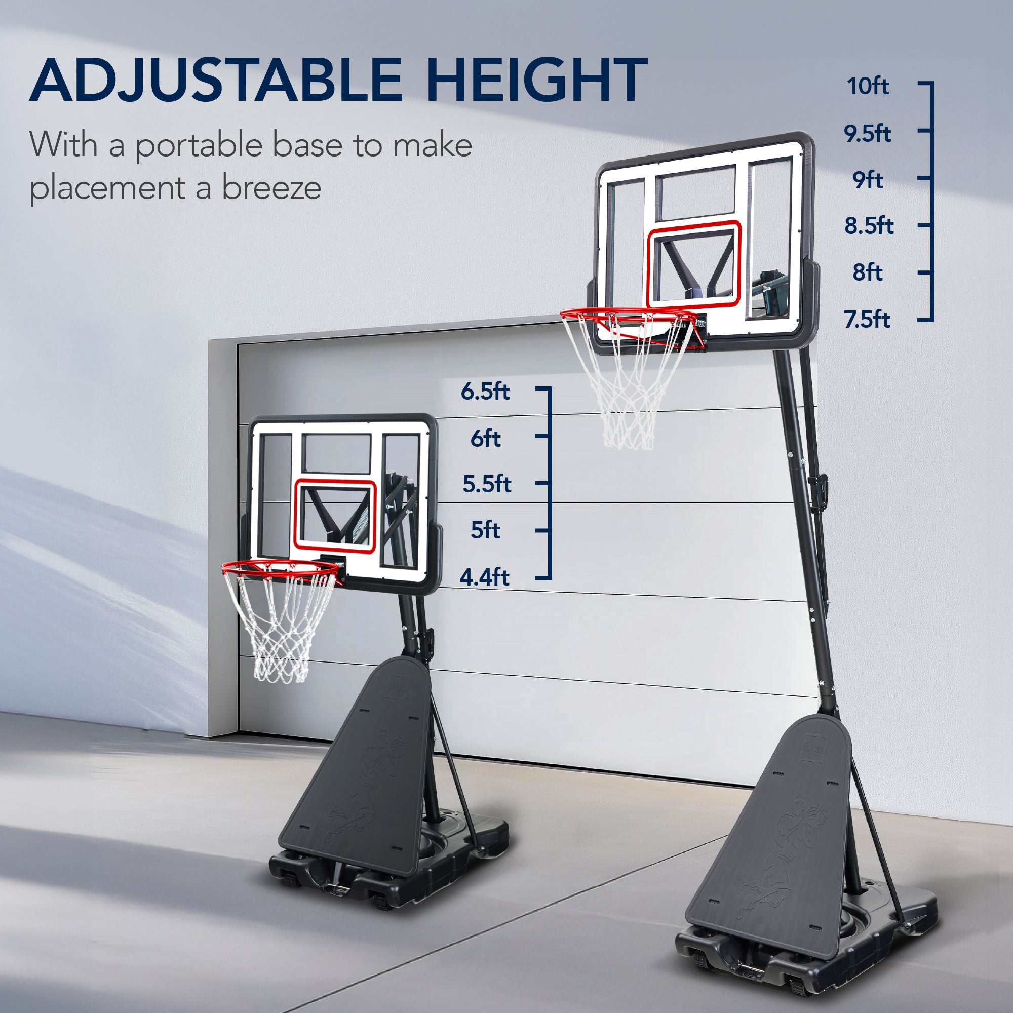 Adjustable 4.4-10ft Basketball Hoop, w/ Shatterproof Backboard,  Ball Return