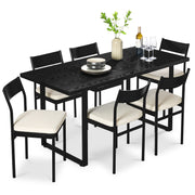 7-Piece Modern Dining Set, Kitchen Table w/ 6 Chairs, Metal Frame