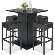 5-Piece Wicker Bar Set w/ 4 Stools, Built-In Bottle Opener, Hidden Storage