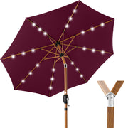 Woodgrain Pattern Solar LED Lighted Patio Umbrella w/ Adjustable Tilt - 10ft