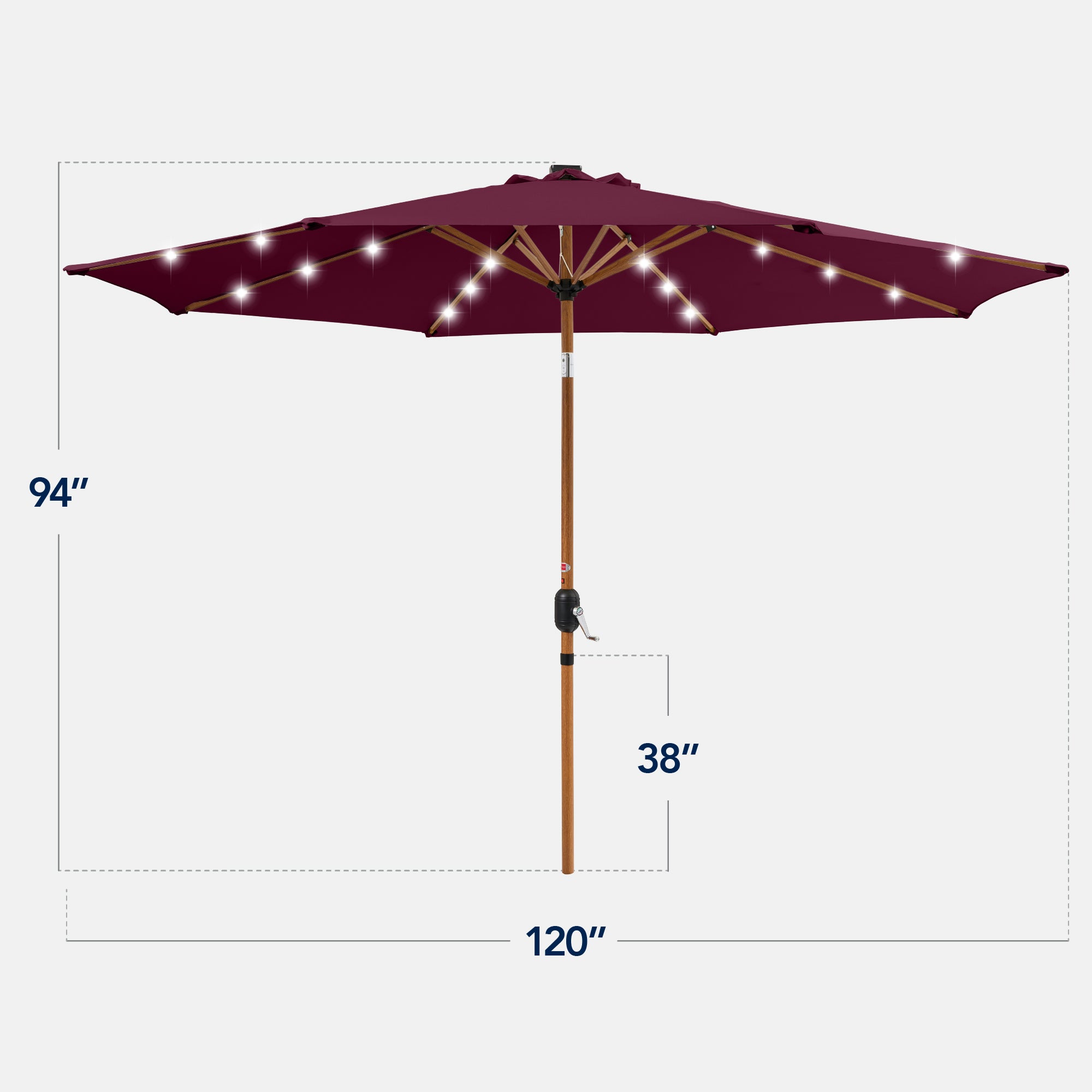 Woodgrain Pattern Solar LED Lighted Patio Umbrella w/ Adjustable Tilt - 10ft