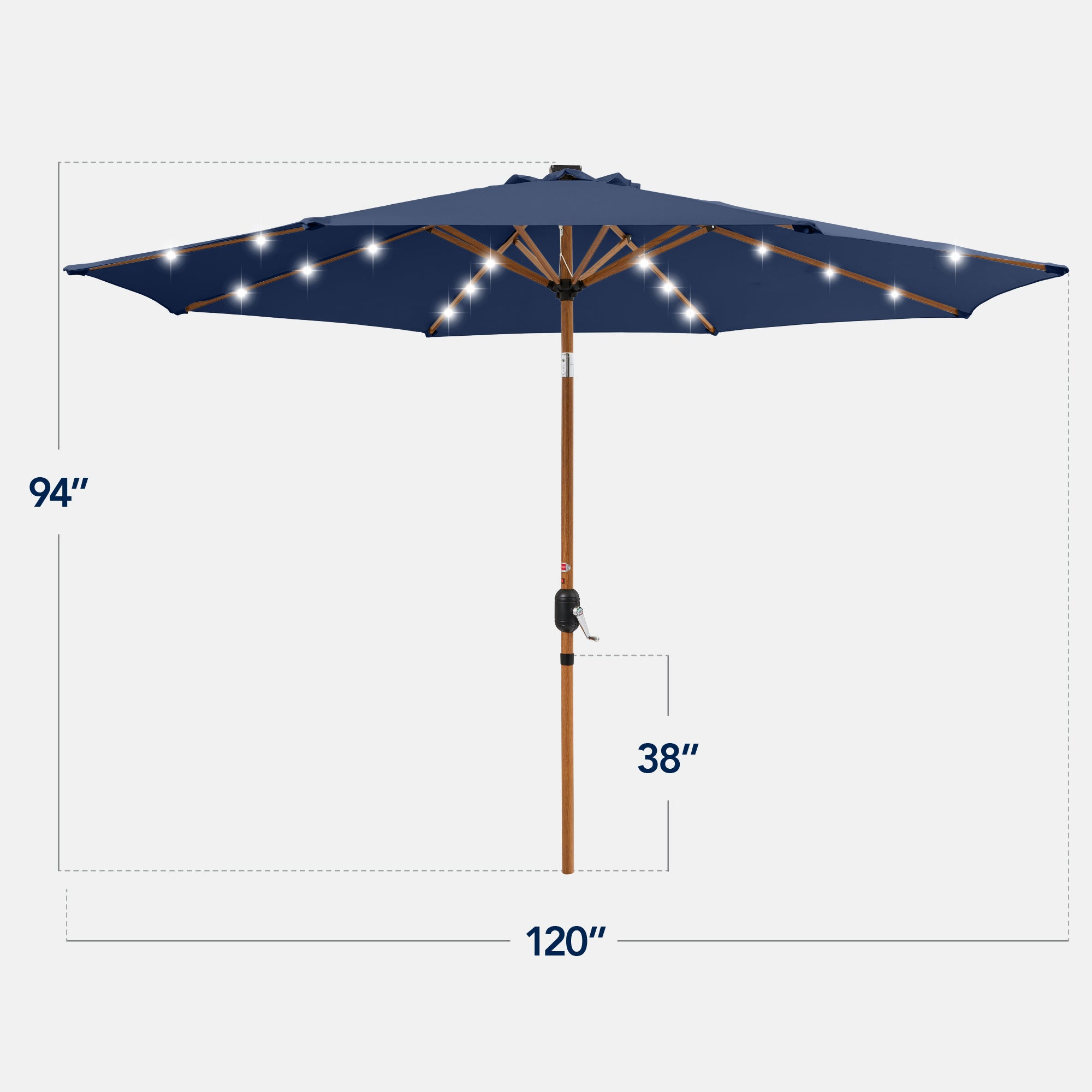 Woodgrain Pattern Solar LED Lighted Patio Umbrella w/ Adjustable Tilt - 10ft - Thumbnail 2
