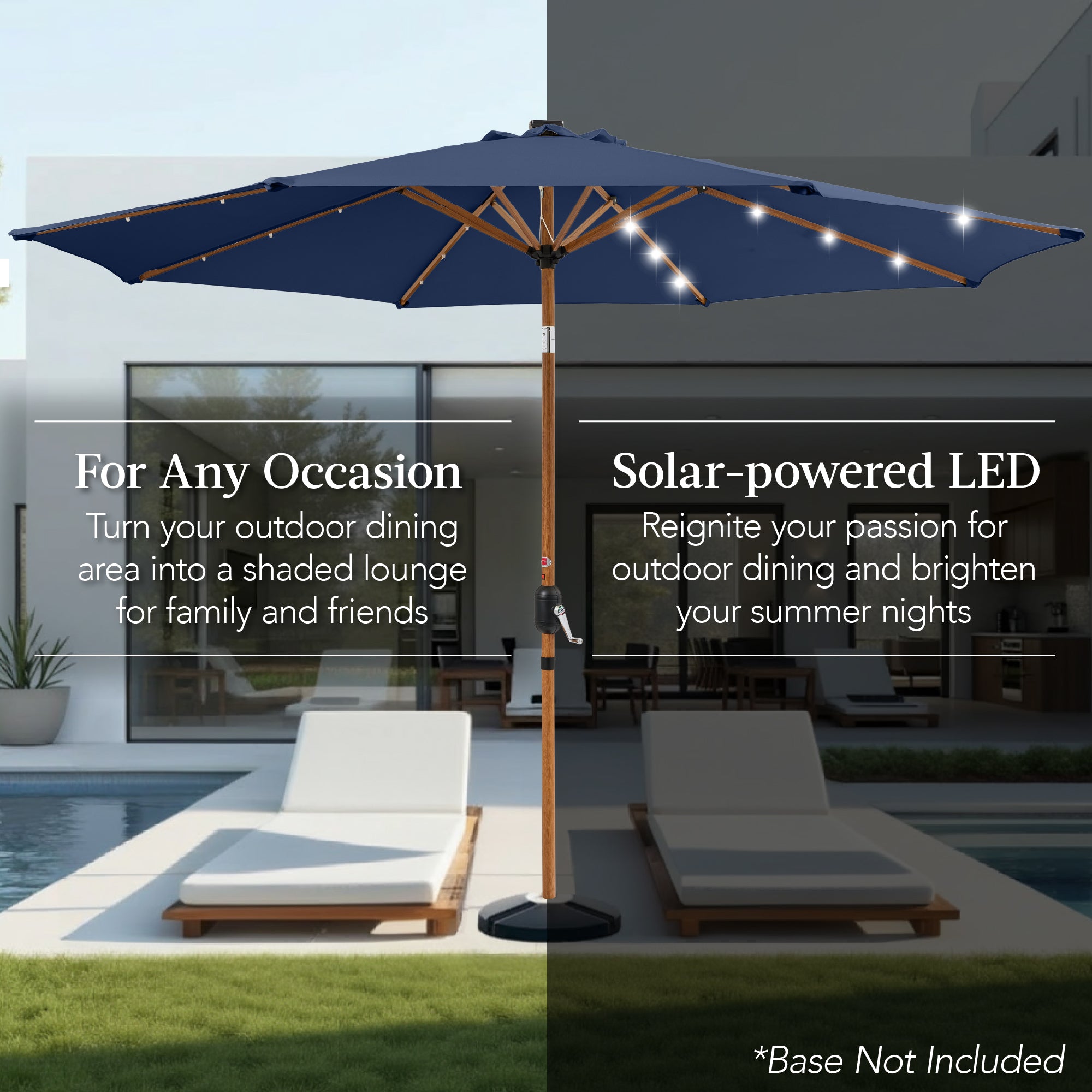 Woodgrain Pattern Solar LED Lighted Patio Umbrella w/ Adjustable Tilt - 10ft