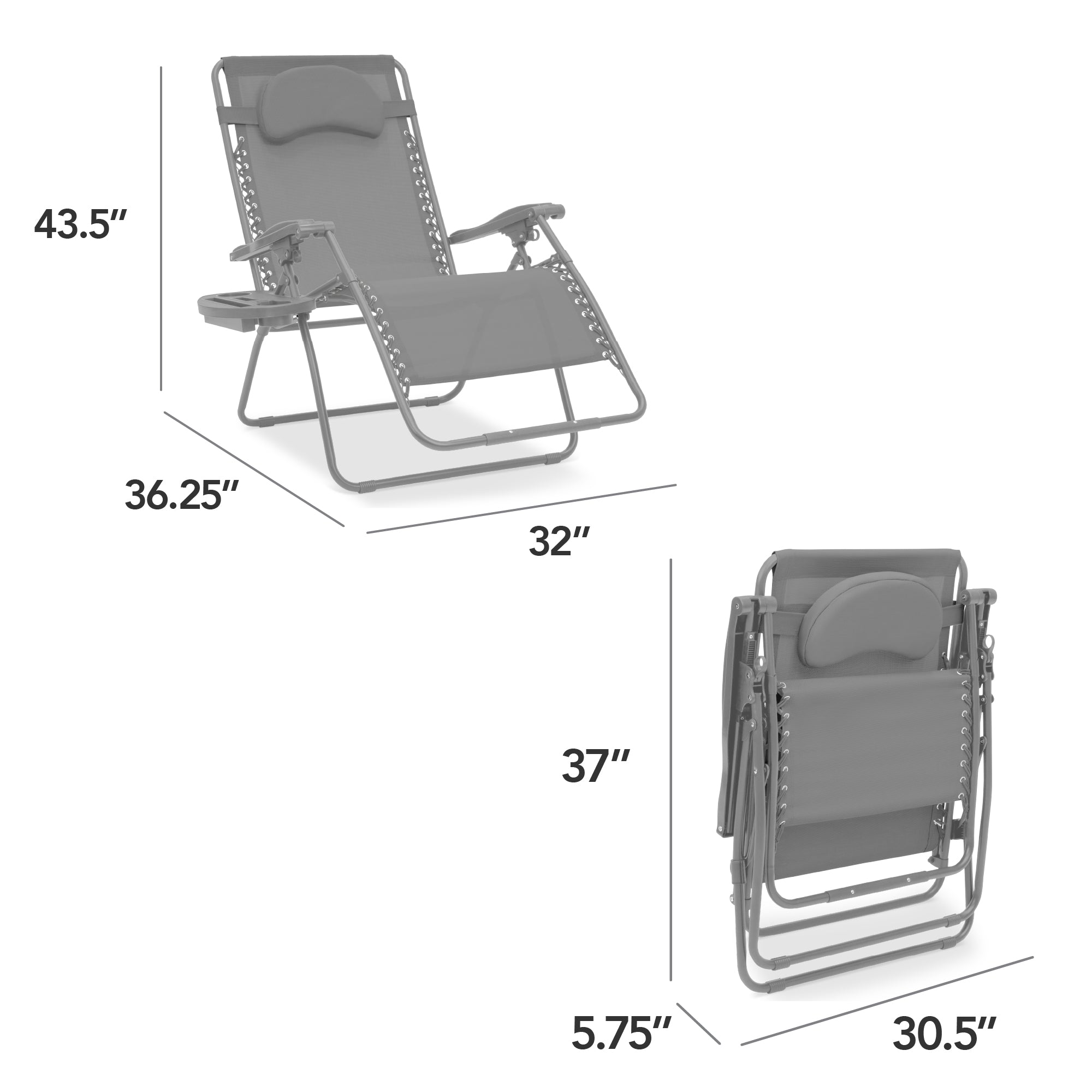 Oversized Reclining Zero Gravity Chair Lounger w/ Cup Holder, Pillow