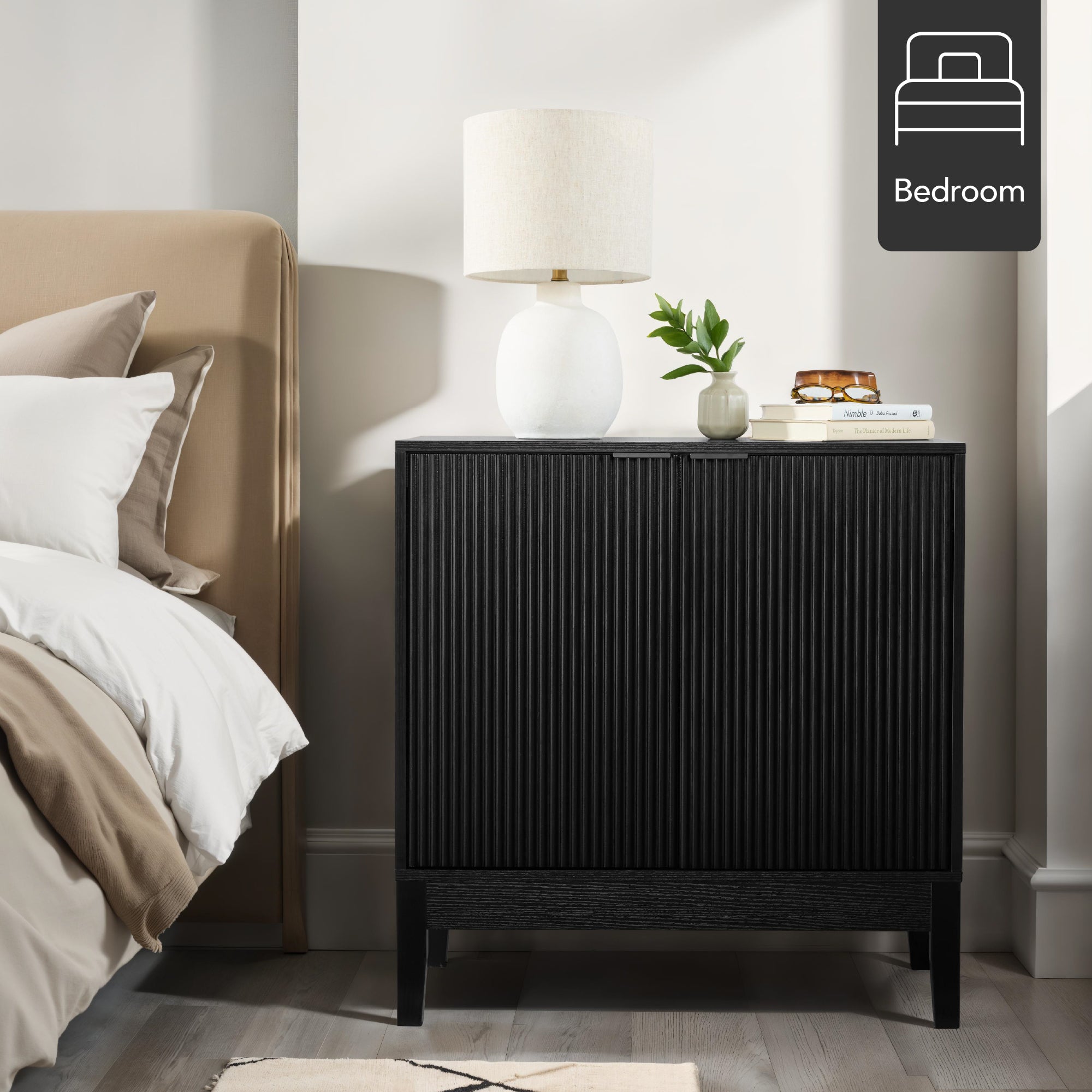 2-Door Reeded Storage Cabinet, Accent Furniture, Sideboard