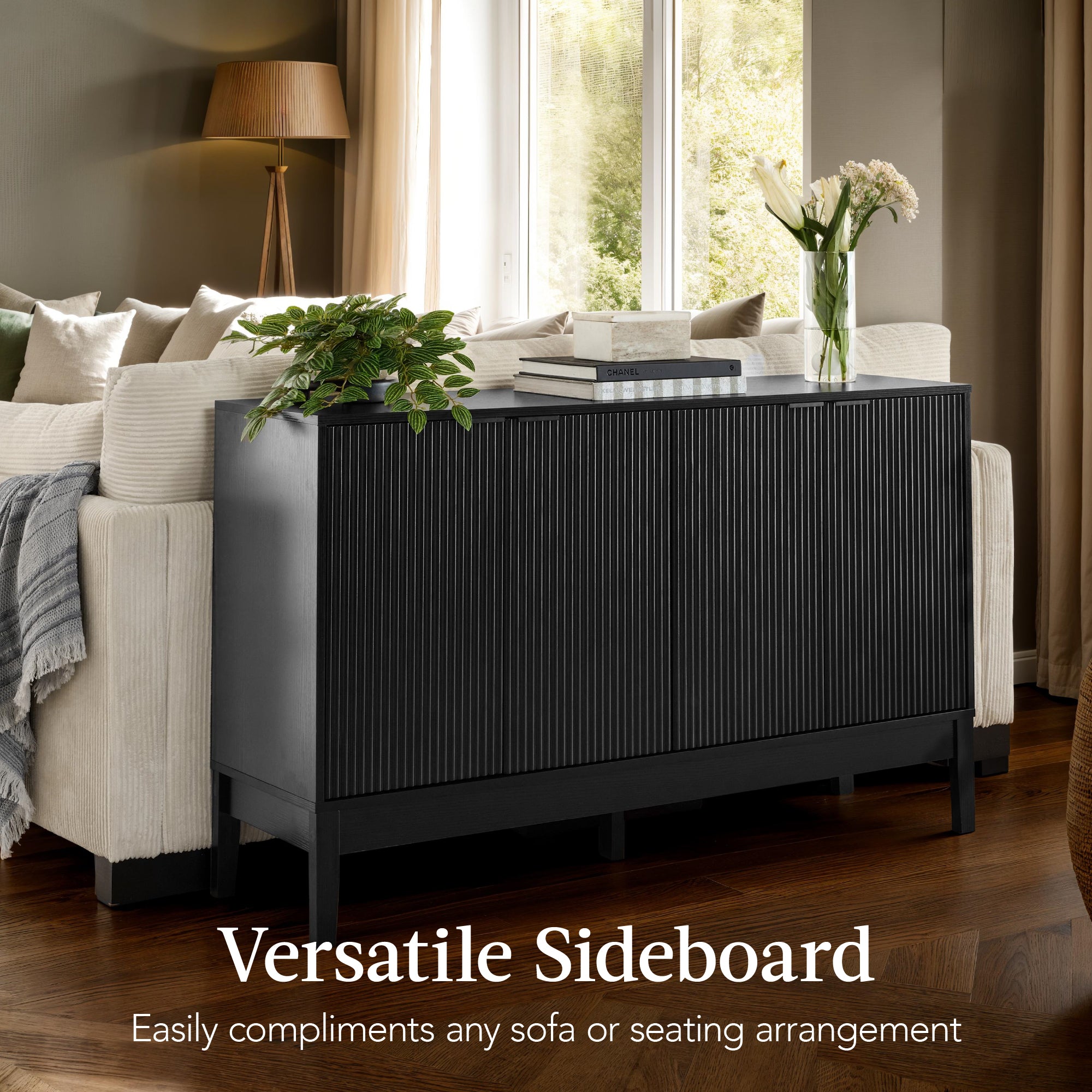 4-Door Reeded Storage Cabinet, Accent Furniture, Sideboard