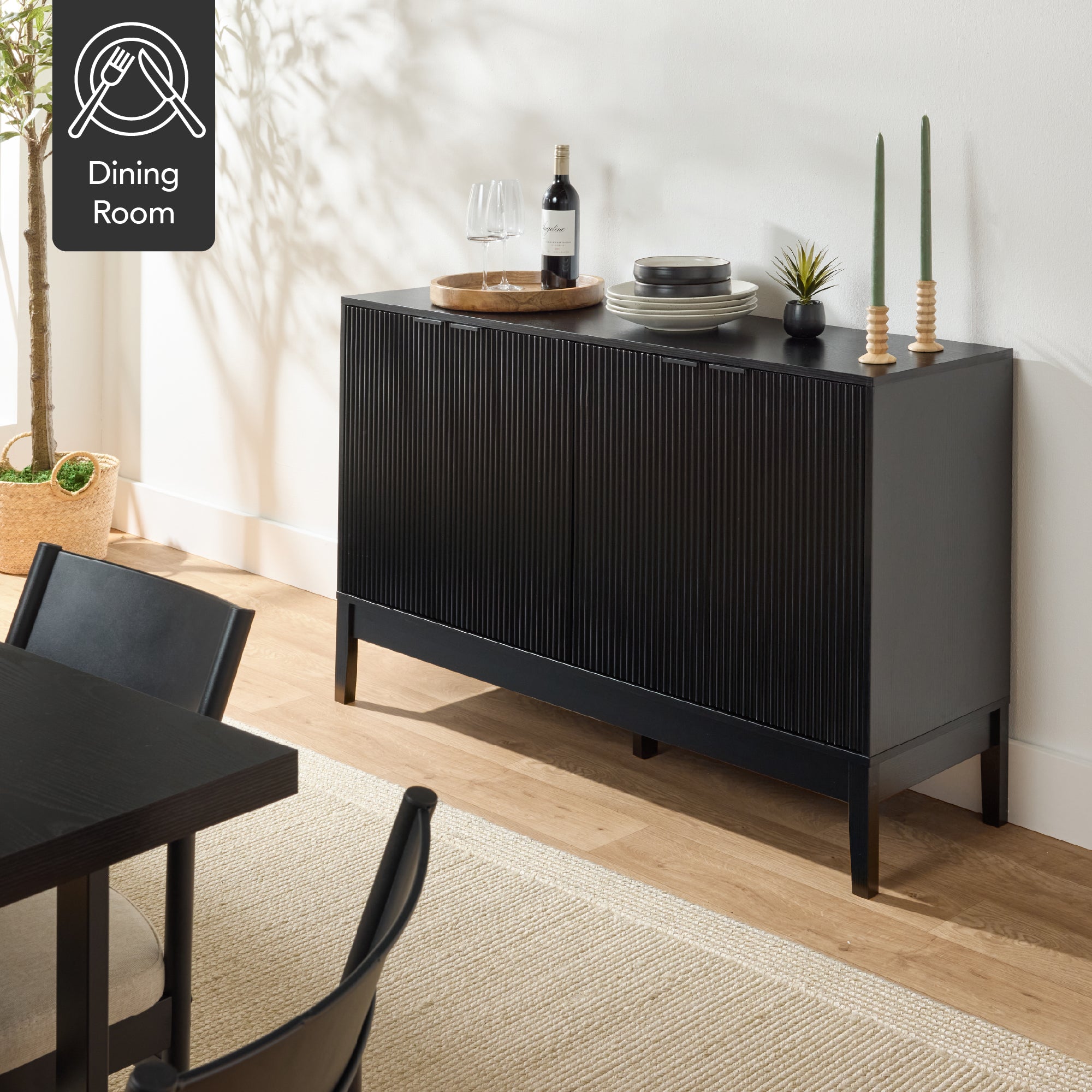 4-Door Reeded Storage Cabinet, Accent Furniture, Sideboard