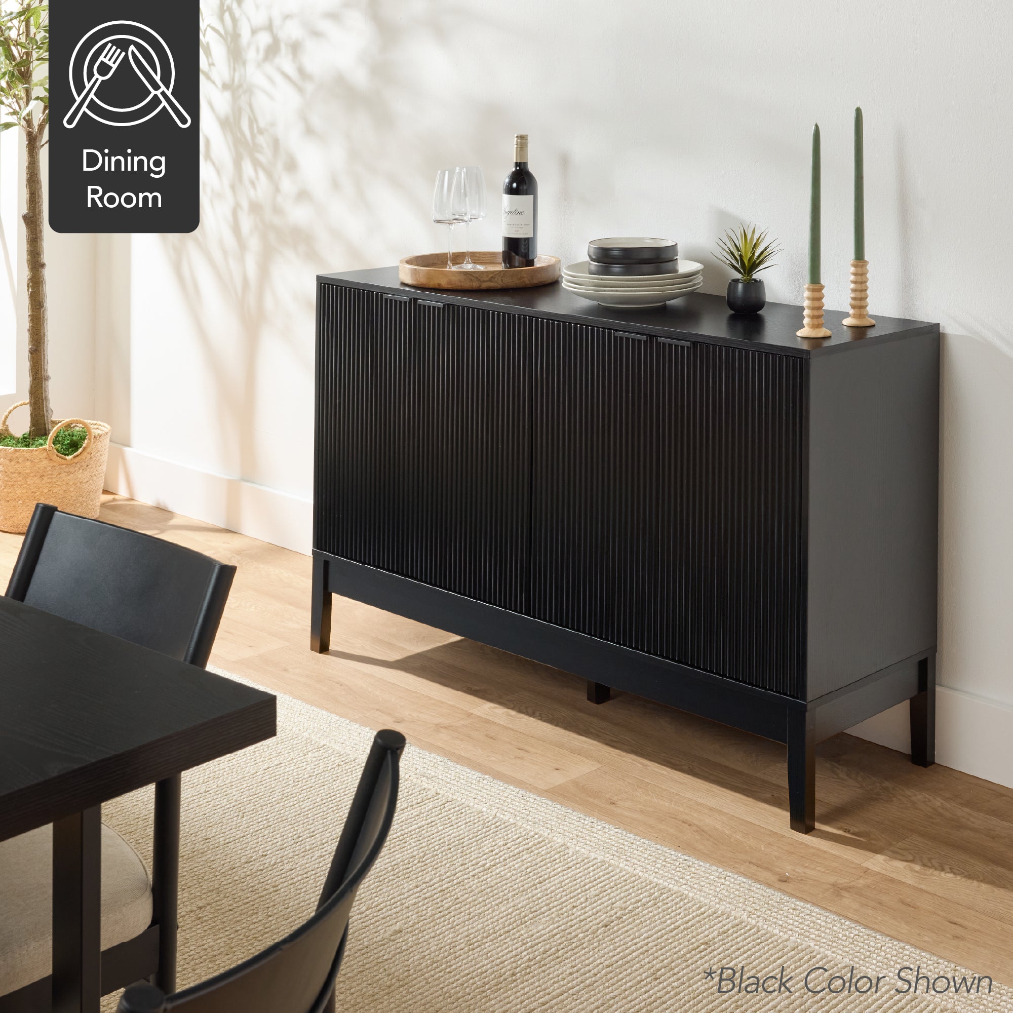 4-Door Reeded Storage Cabinet, Accent Furniture, Sideboard