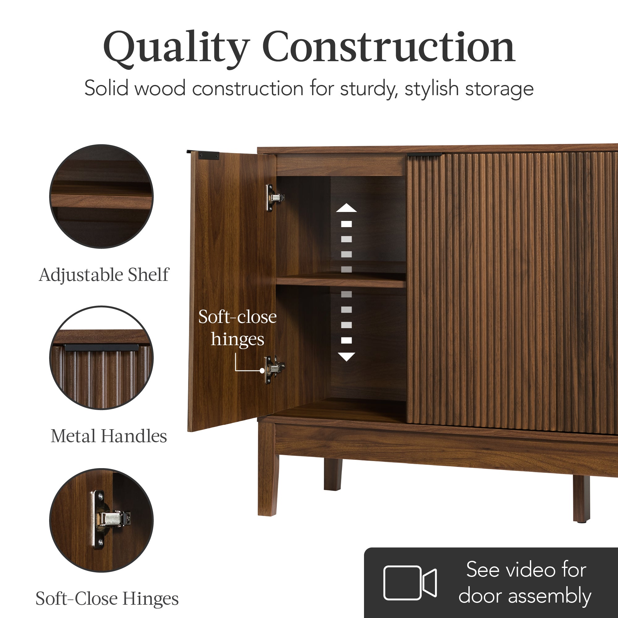 4-Door Reeded Storage Cabinet, Accent Furniture, Sideboard