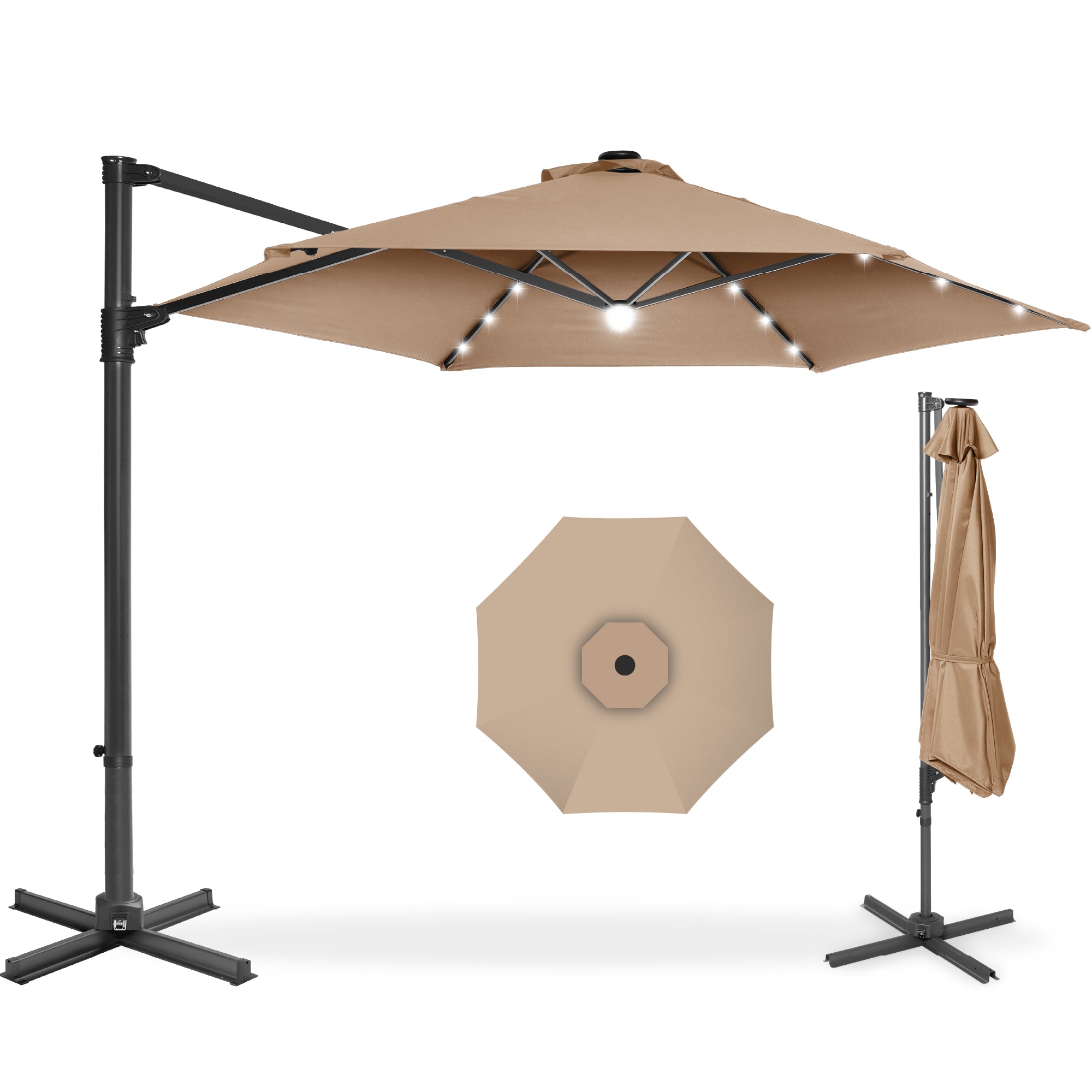 best outdoor offset patio umbrella 12x12ft with Sunbrella Fabric, Large Cantilever Umbrella, Spectrum Indigo tilt crank system and 360 rotation 9 x11 FT Outdoor Double